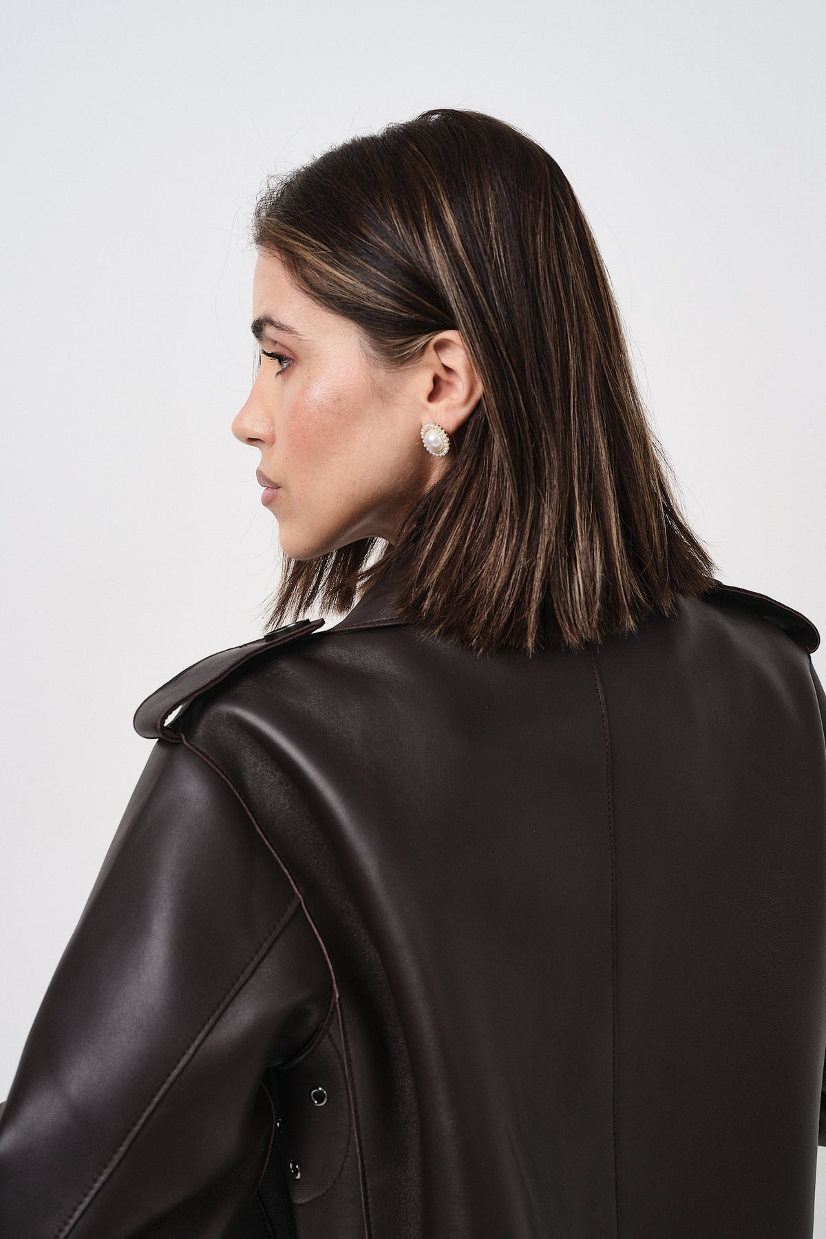 Emy Dark Brown Oversize - giacca da donna in vera pelle marrone scuro, dettaglio 5 | GIUMA Venezia