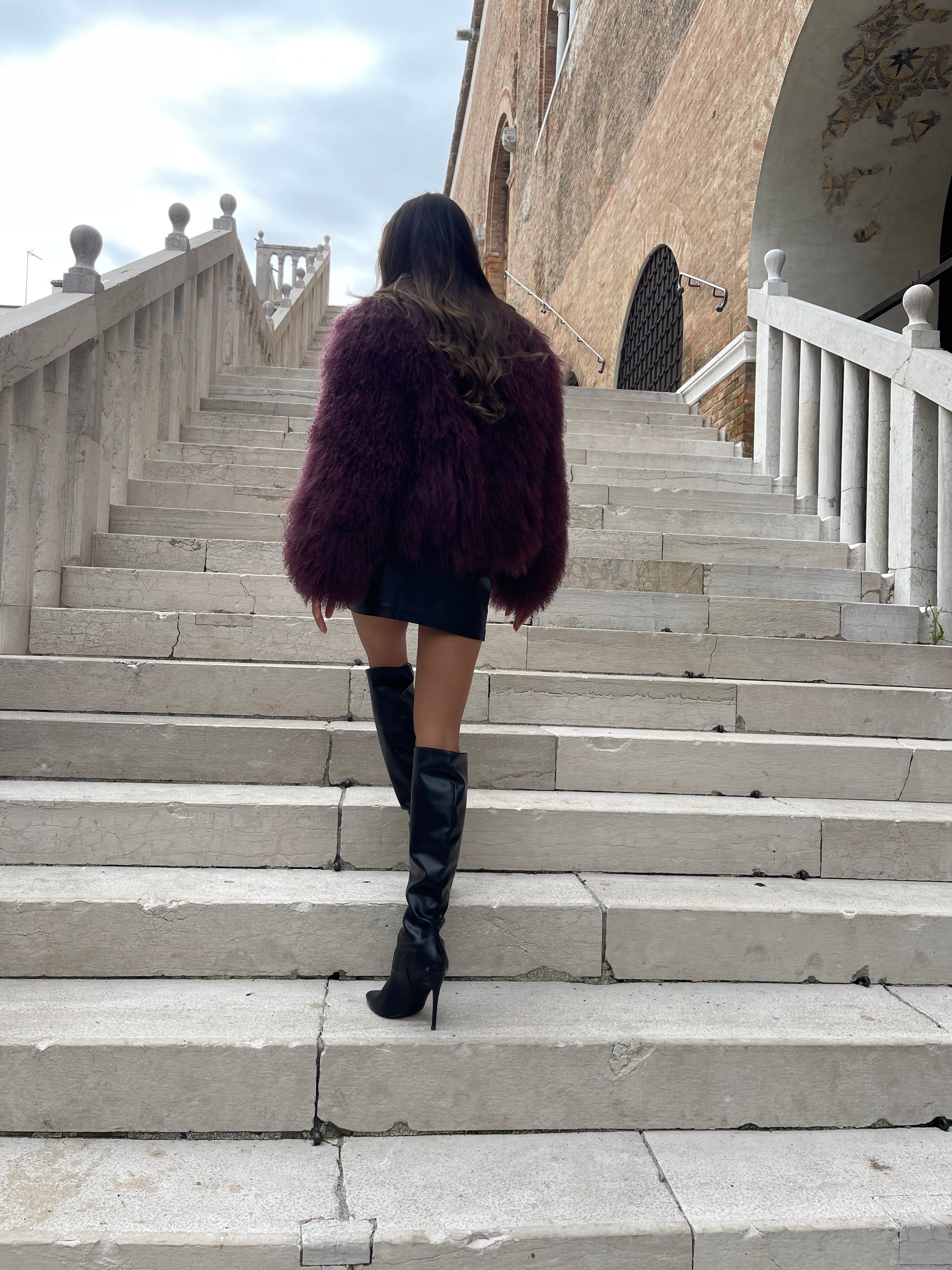 KAMILA BURGUNDY mongolian fur 57 cm