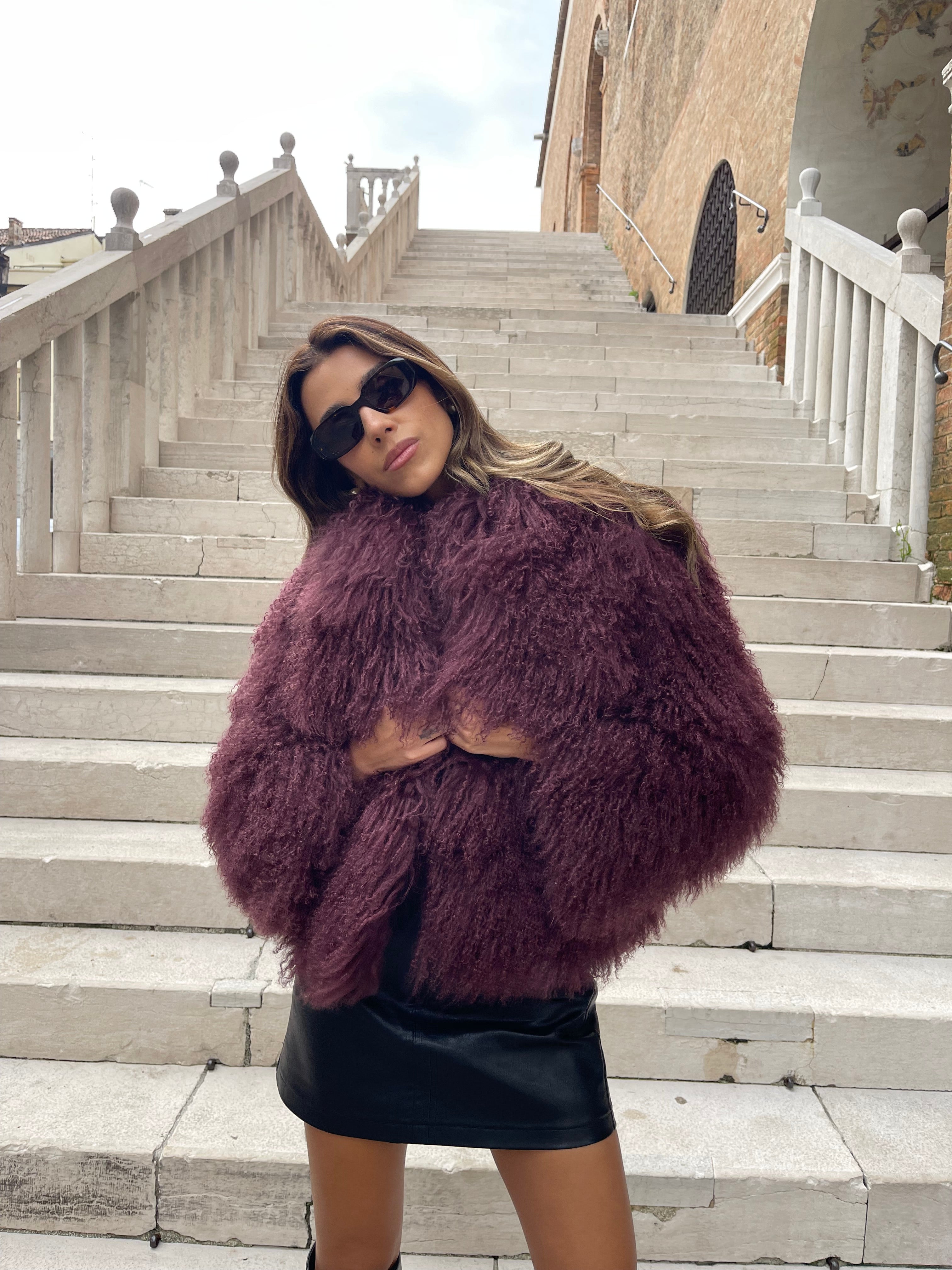 KAMILA BURGUNDY mongolian fur 57 cm