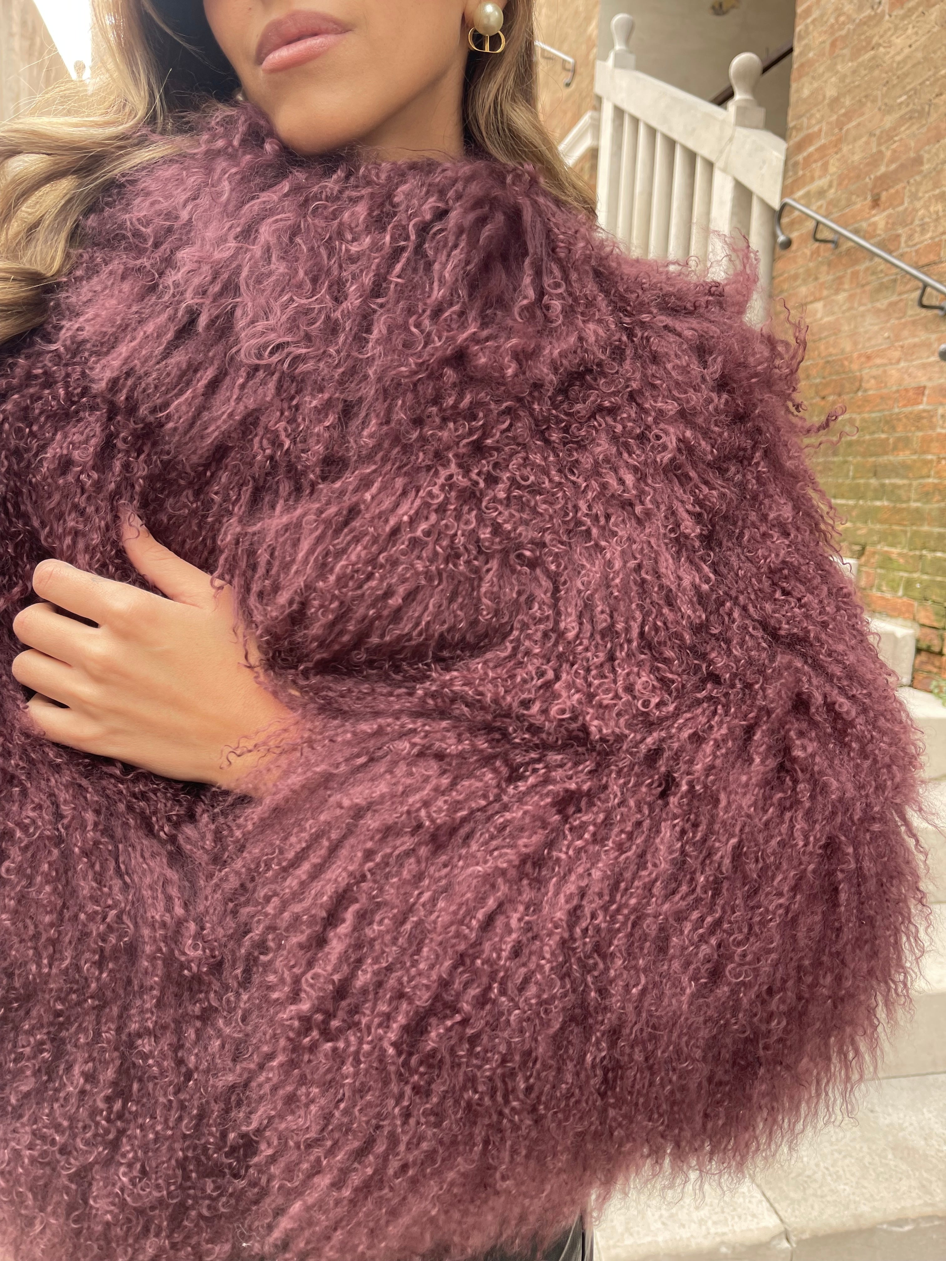 KAMILA BURGUNDY mongolian fur 57 cm