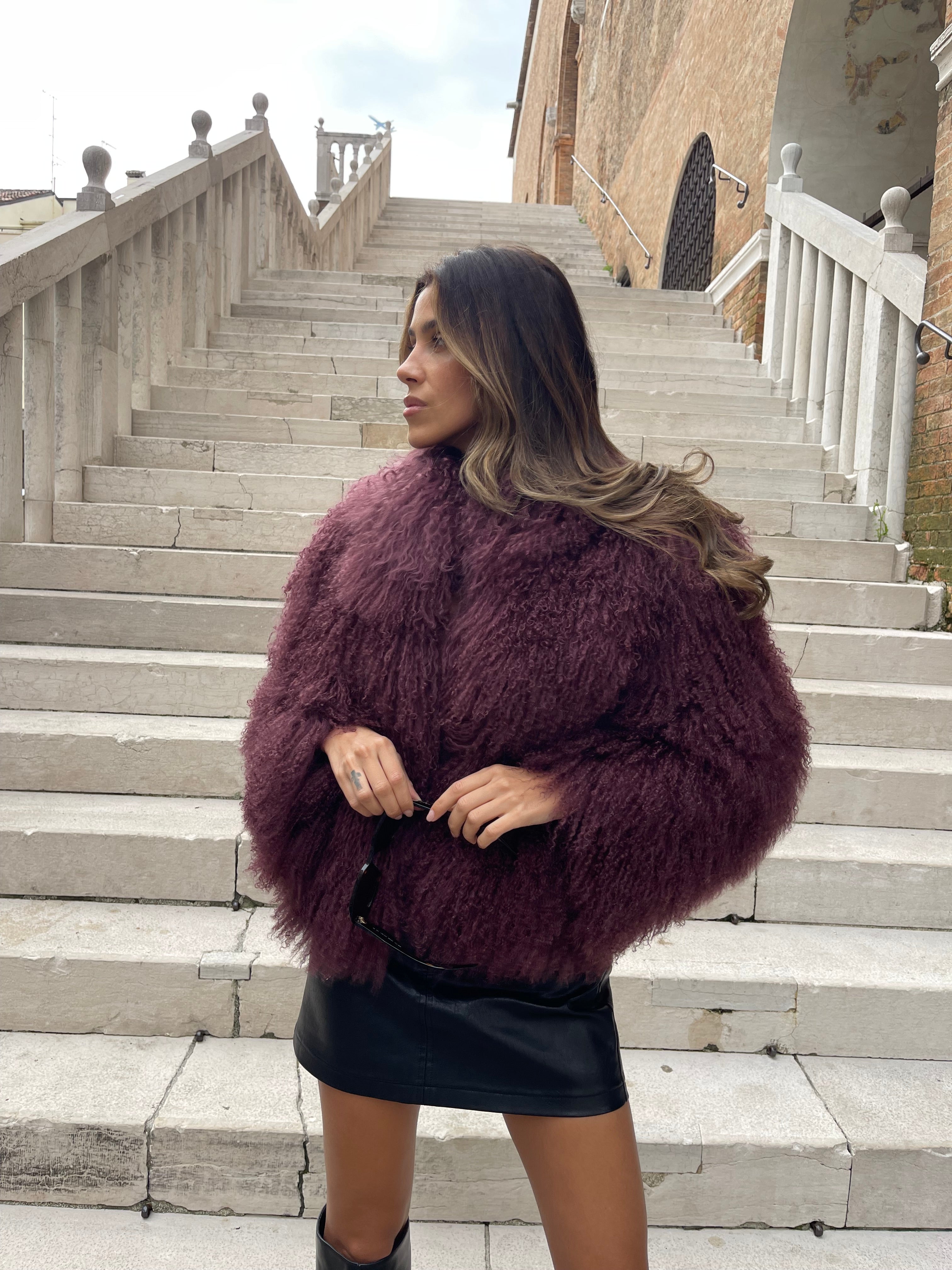 KAMILA BURGUNDY mongolian fur 57 cm