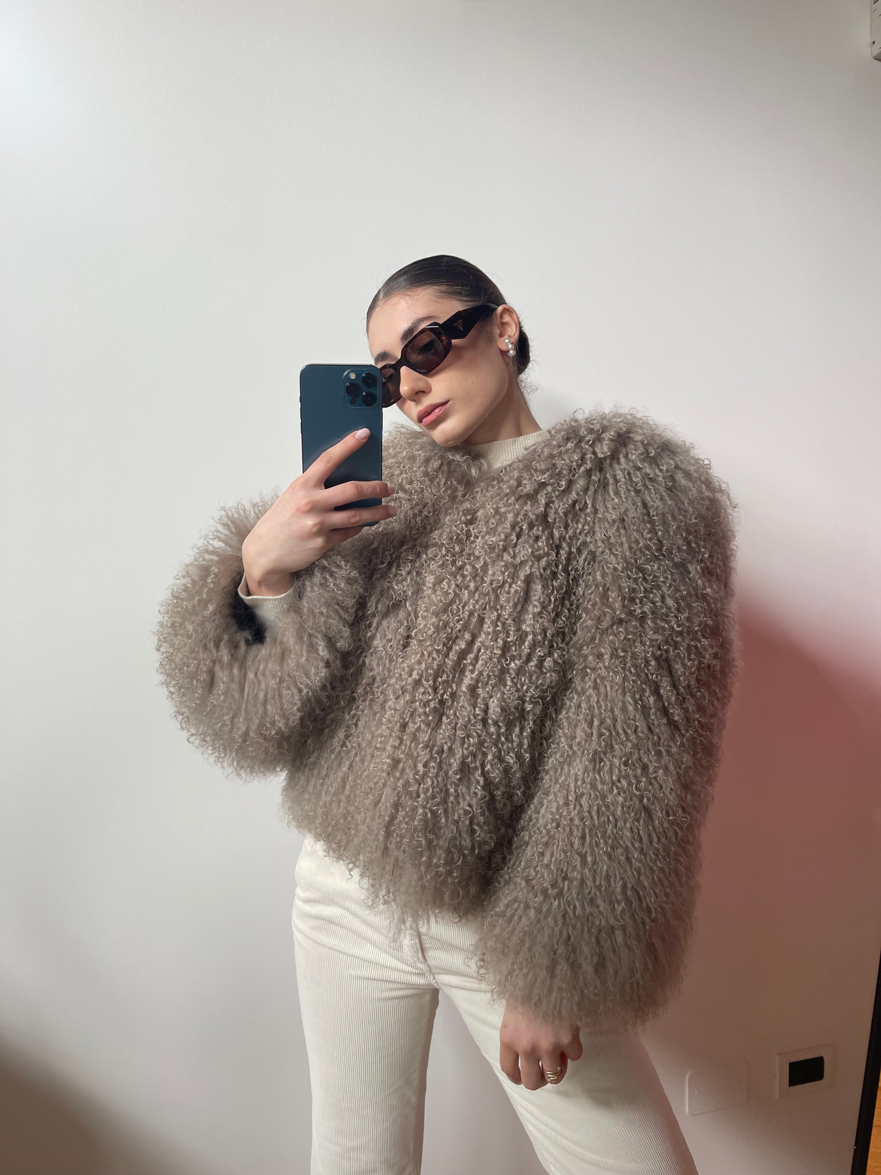 KAMILA KHAKI mongolian fur 57 cm