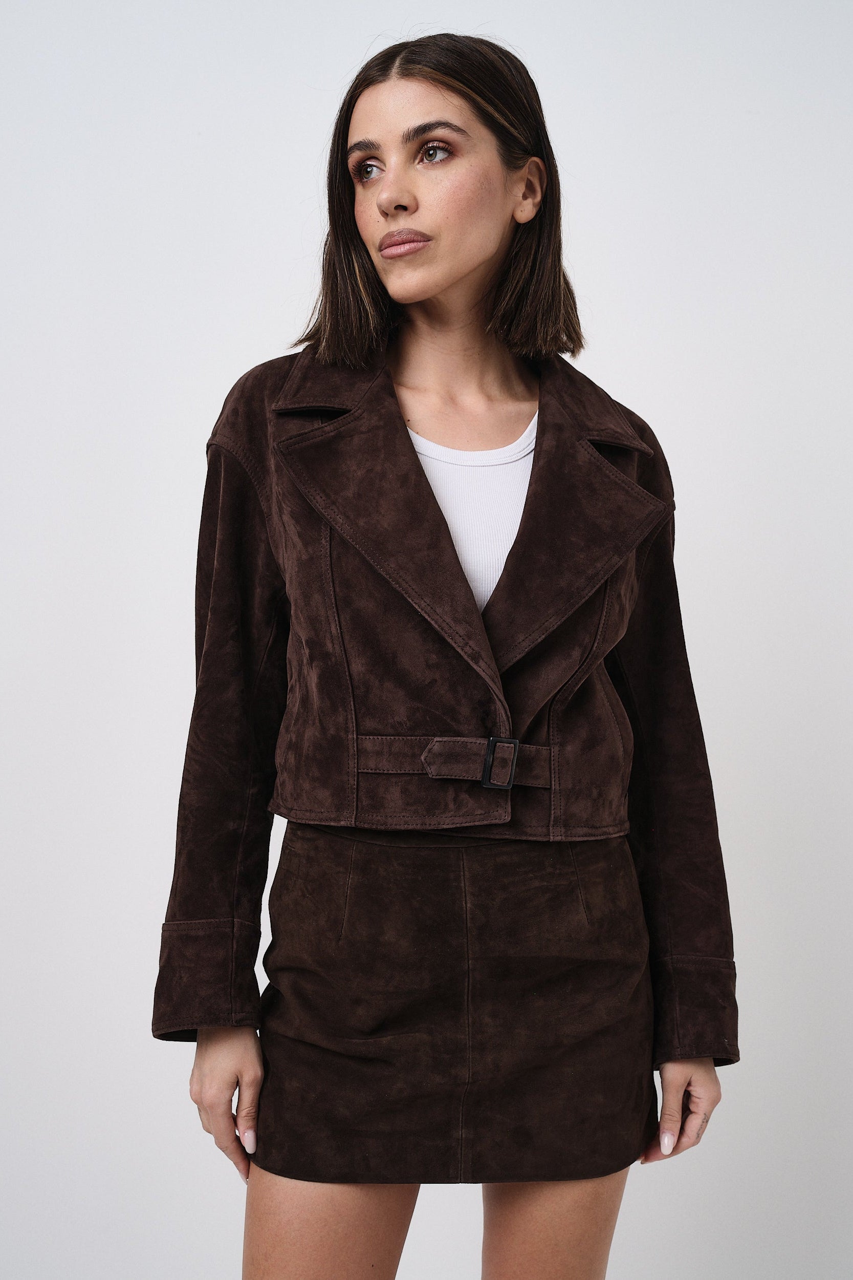 Gonna Scamosciata Marrone - gonna da donna in pelle scamosciata marrone, dettaglio 6 | GIUMA Venezia