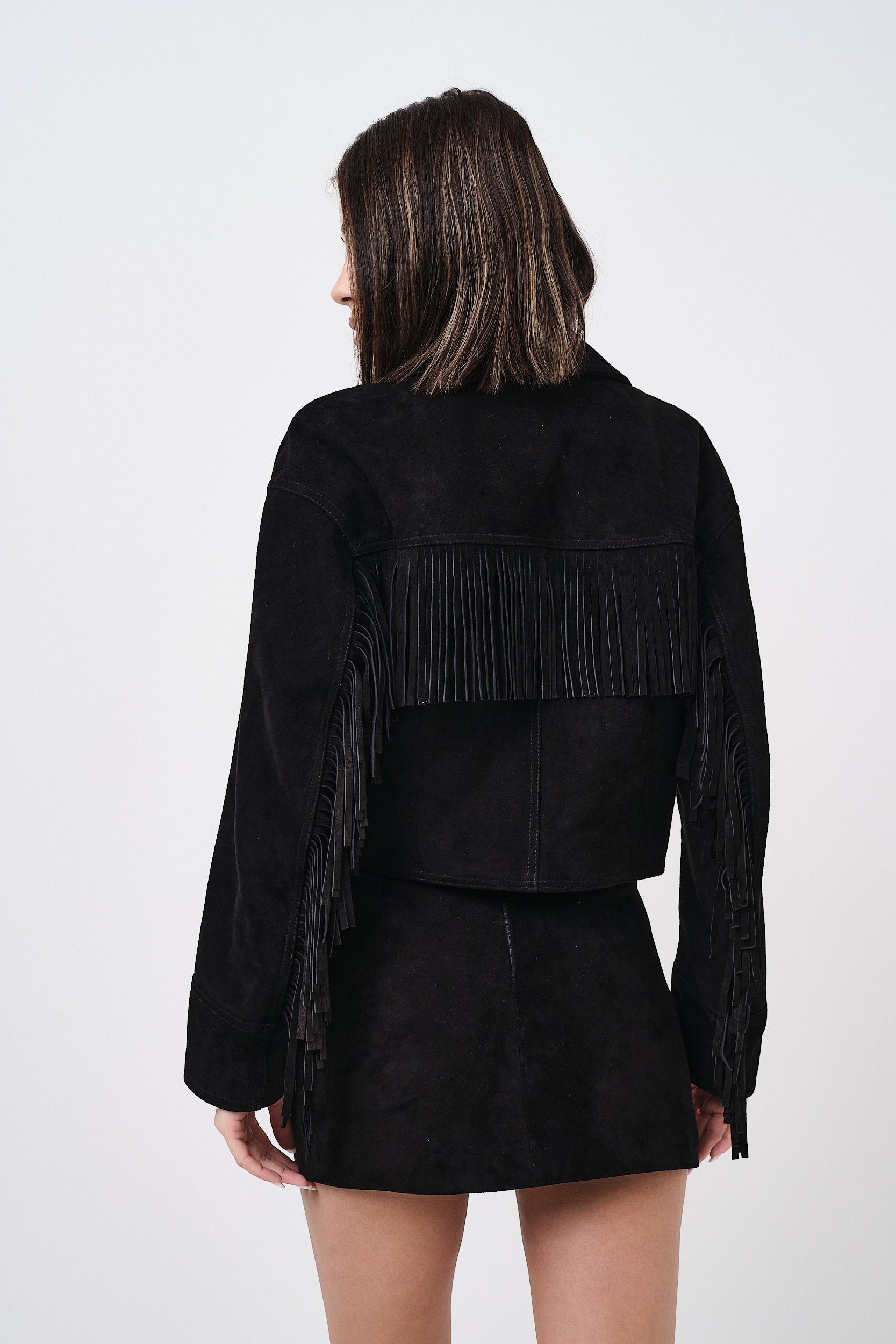Gonna Scamosciata Nera - gonna da donna in pelle scamosciata nero, dettaglio 5 | GIUMA Venezia