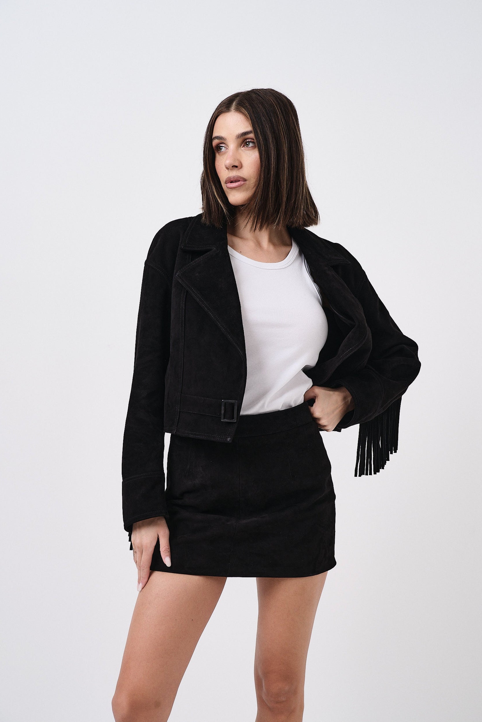 Texano Nero - giacca da donna in pelle scamosciata nero, dettaglio 2 | GIUMA Venezia
