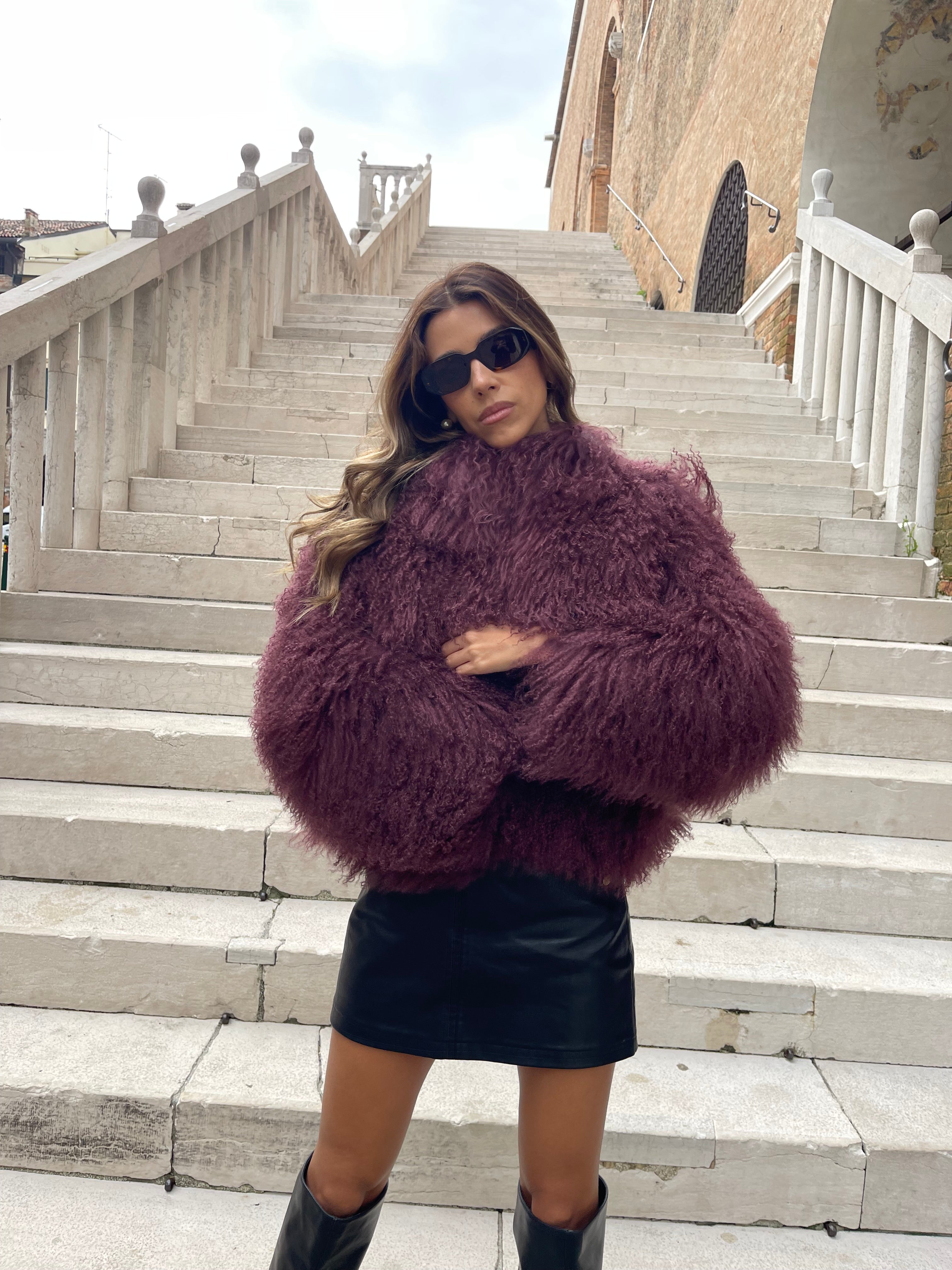 KAMILA BURGUNDY mongolian fur 57 cm