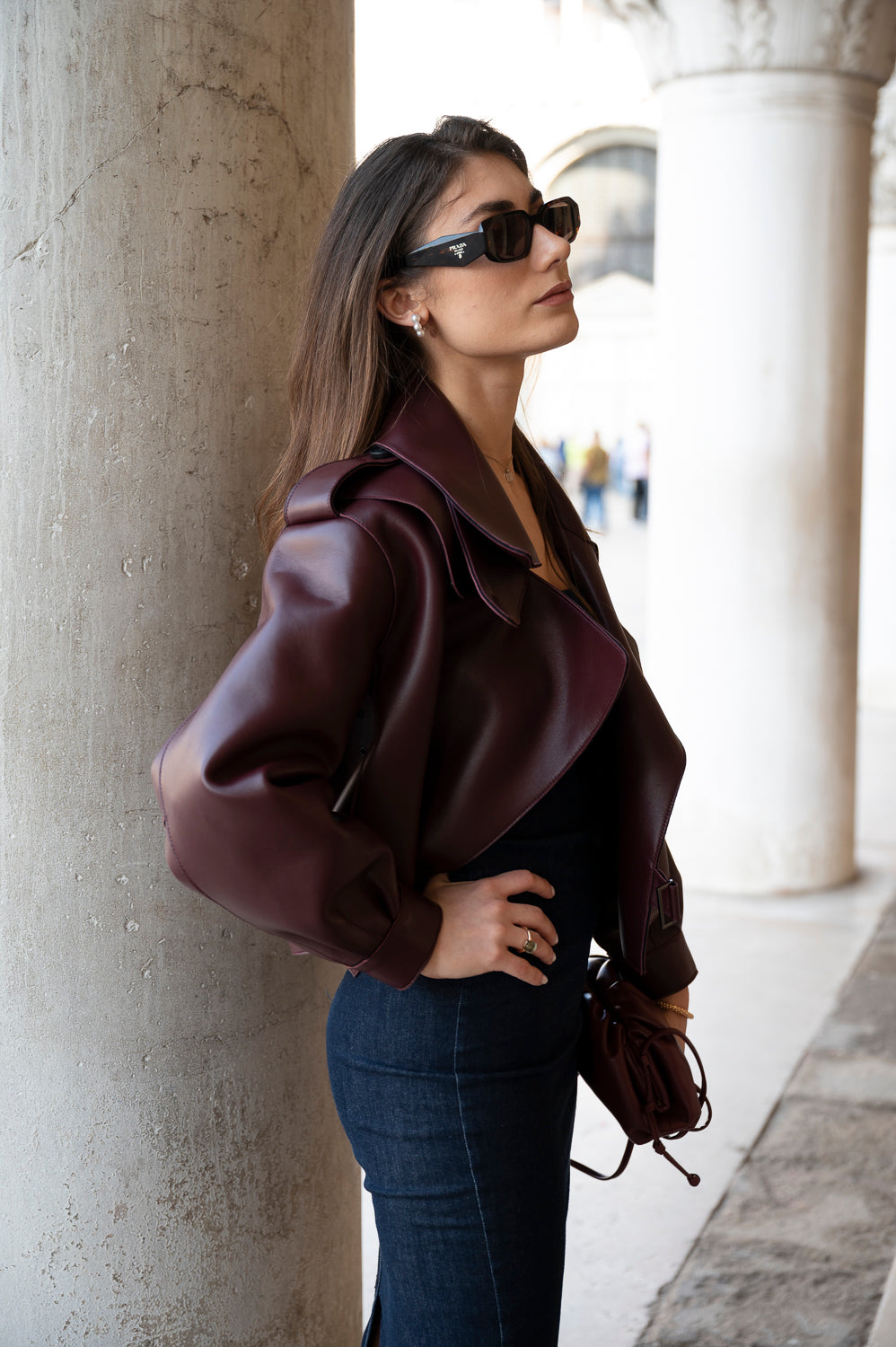 BURGUNDY OVERSIZED LEATHER JACKET