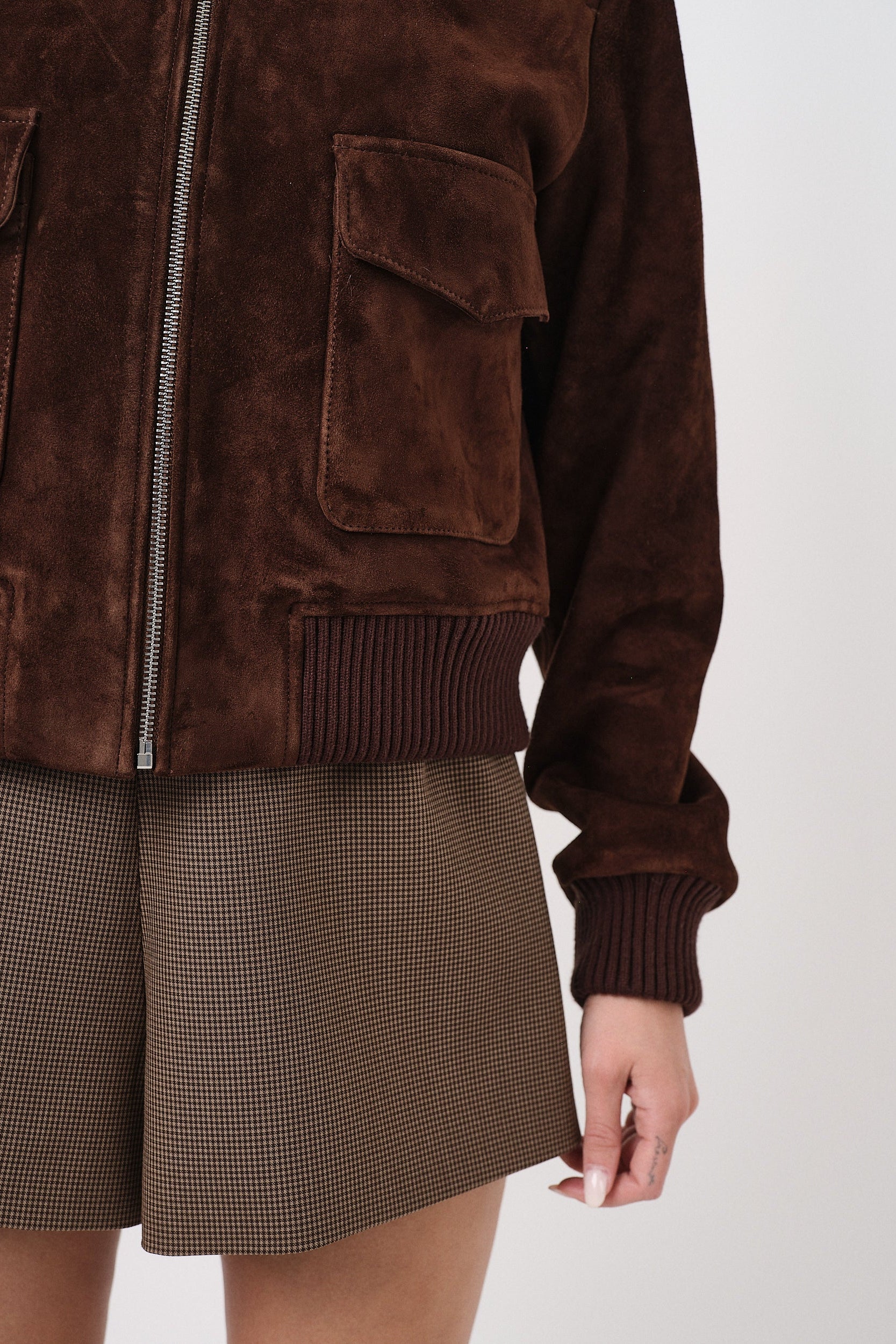 Jessie - giacca da donna in pelle scamosciata marrone, dettaglio 8 | GIUMA Venezia