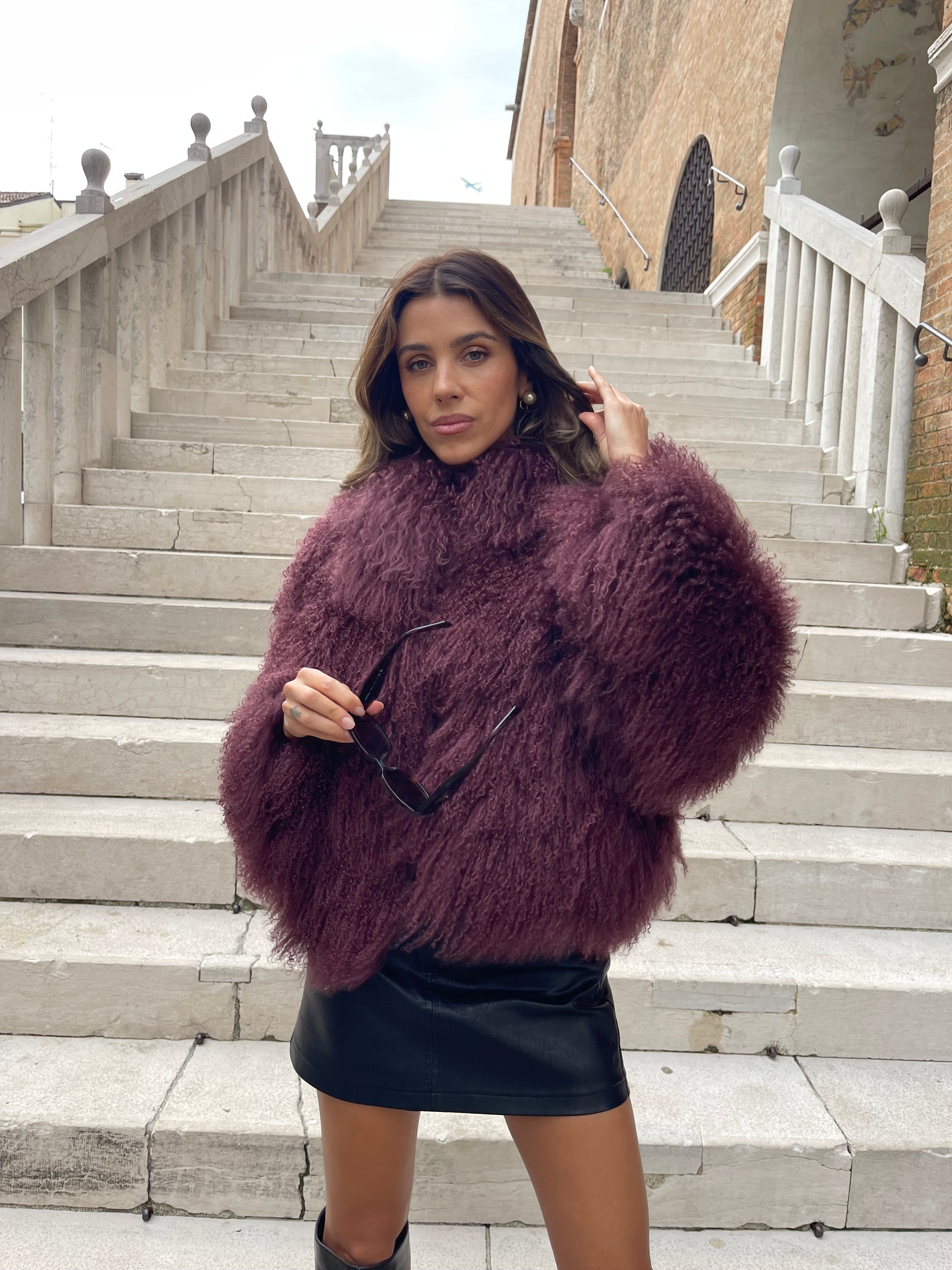 KAMILA BURGUNDY mongolian fur 57 cm