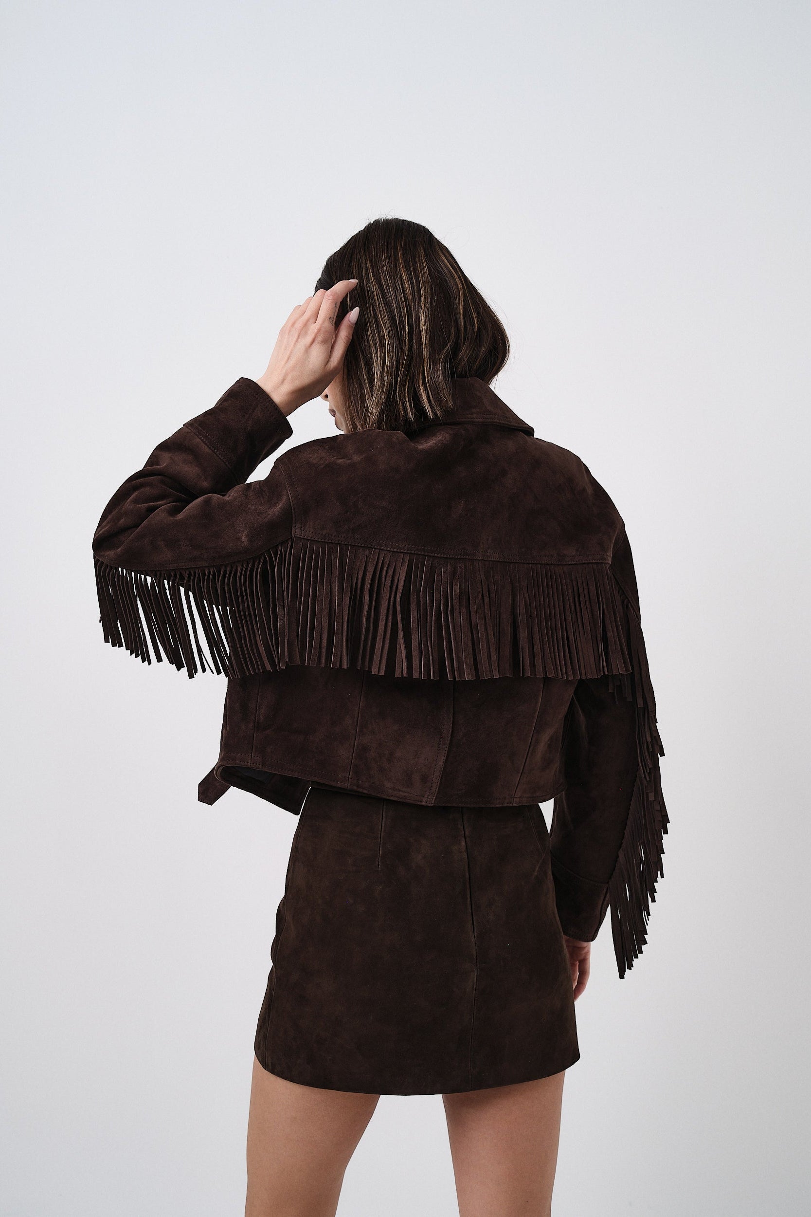 Gonna Scamosciata Marrone - gonna da donna in pelle scamosciata marrone, dettaglio 7 | GIUMA Venezia