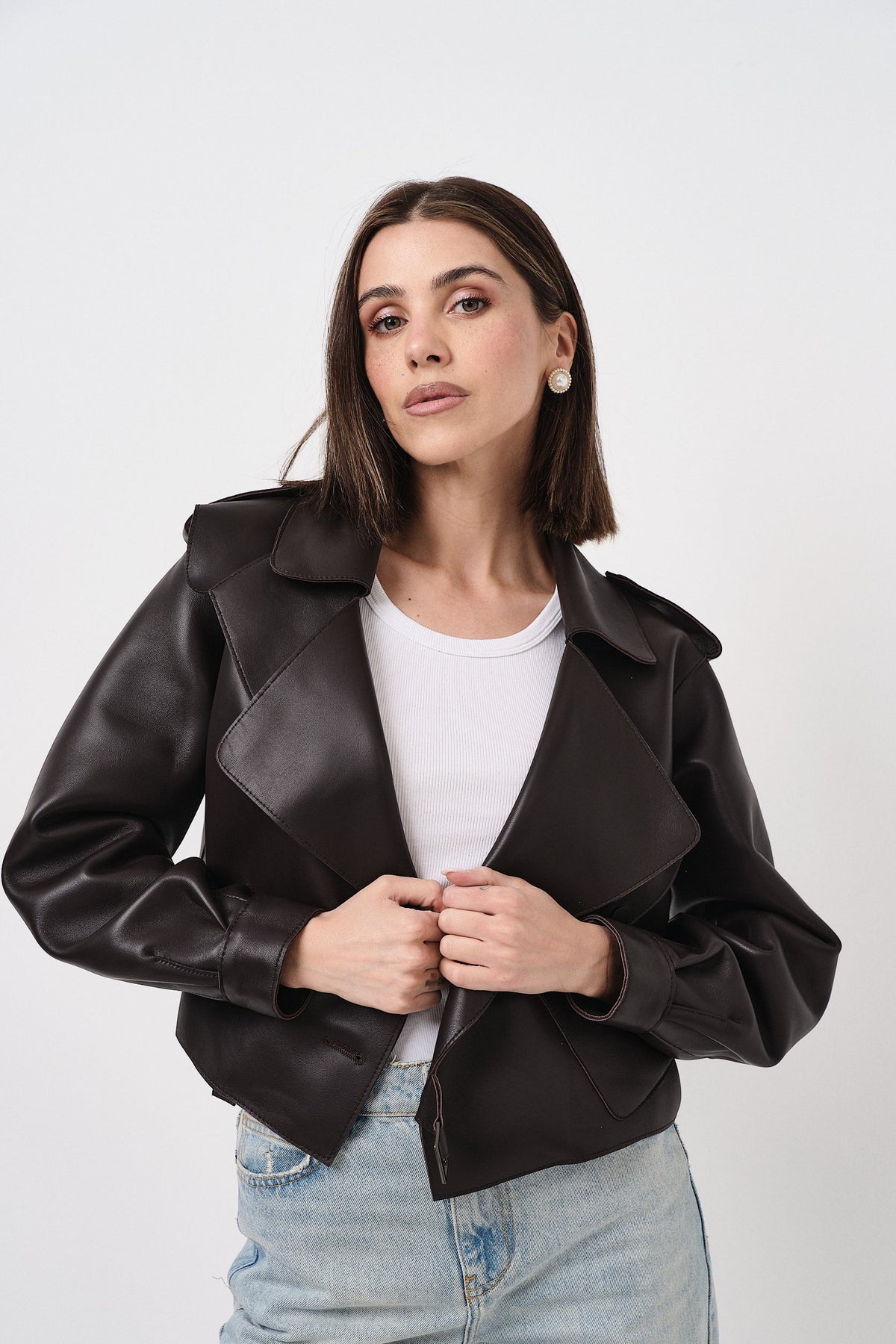 Emy Dark Brown Oversize - giacca da donna in vera pelle marrone scuro, dettaglio 16 | GIUMA Venezia
