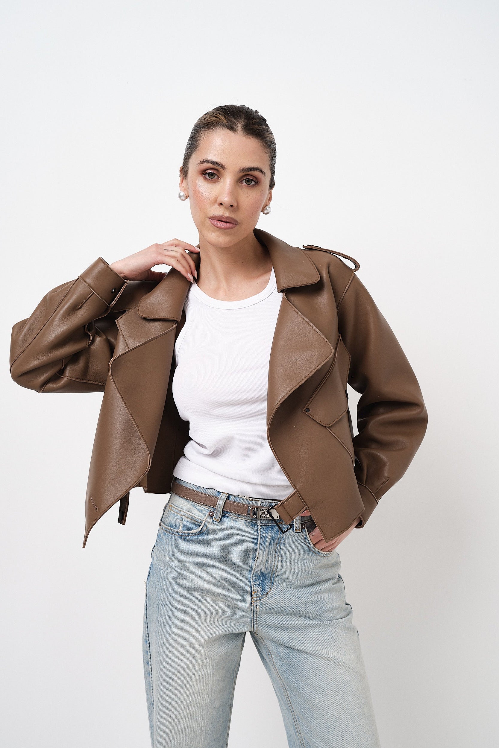 Emy Nude Oversize - giacca da donna in vera pelle nude, vista principale | GIUMA Venezia