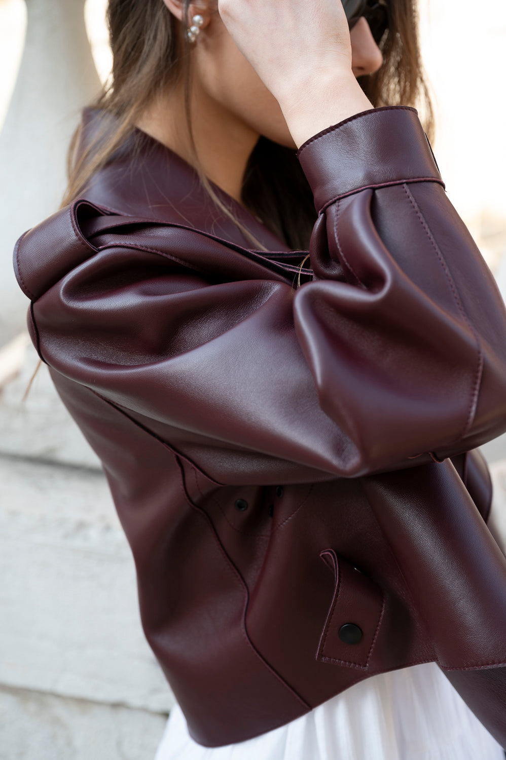 BURGUNDY OVERSIZED LEATHER JACKET