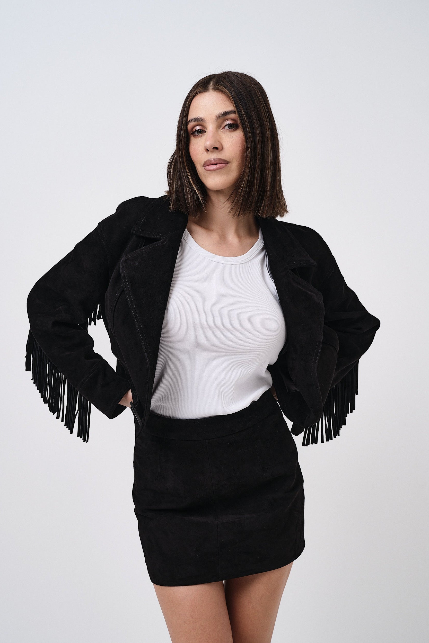 Gonna Scamosciata Nera - gonna da donna in pelle scamosciata nero, dettaglio 6 | GIUMA Venezia