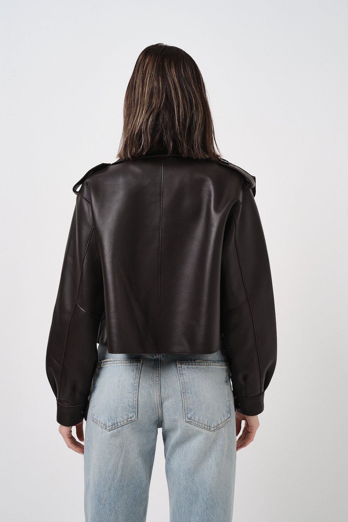 Emy Dark Brown Oversize - giacca da donna in vera pelle marrone scuro, dettaglio 6 | GIUMA Venezia