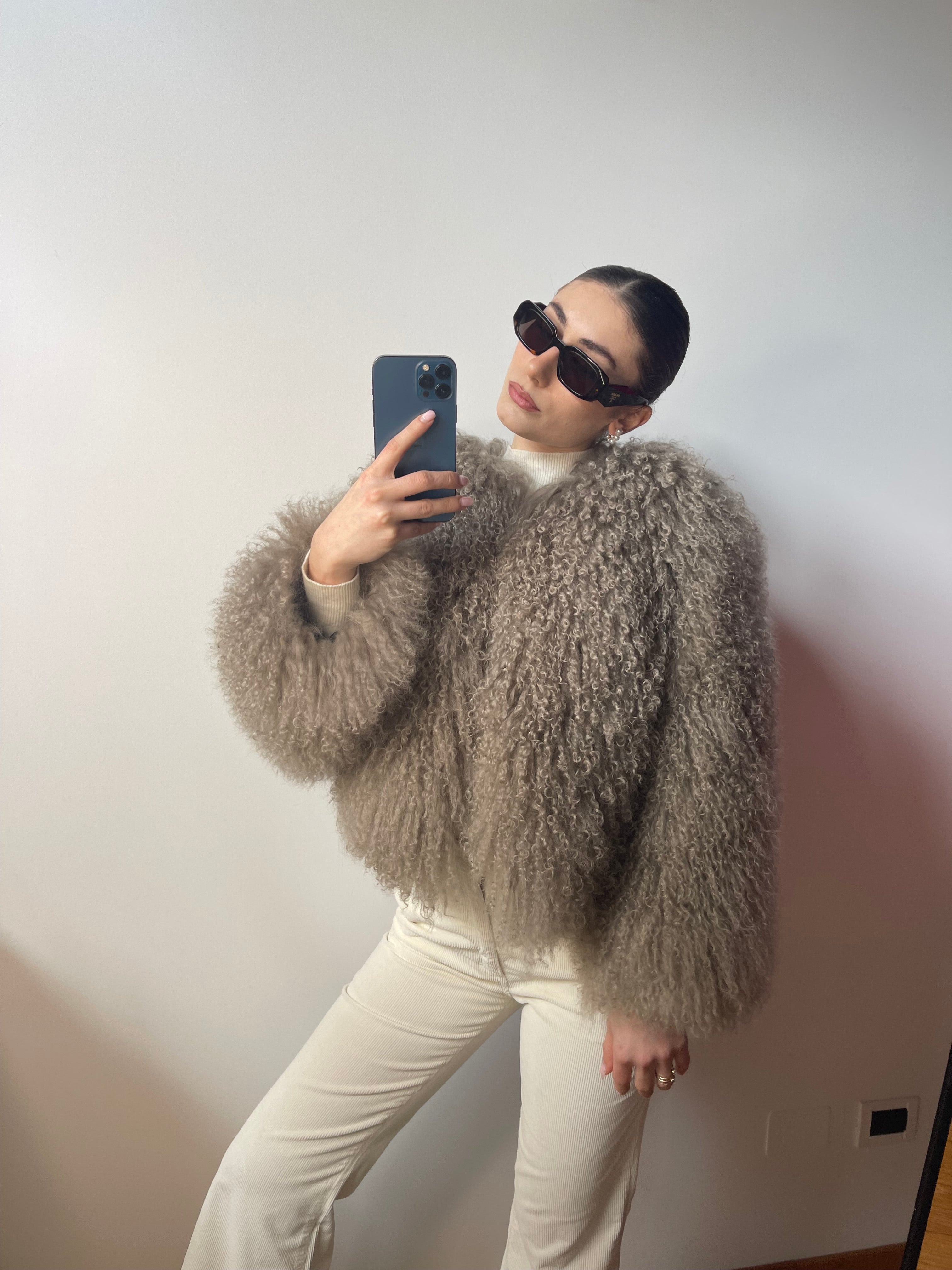 KAMILA KHAKI mongolian fur 57 cm