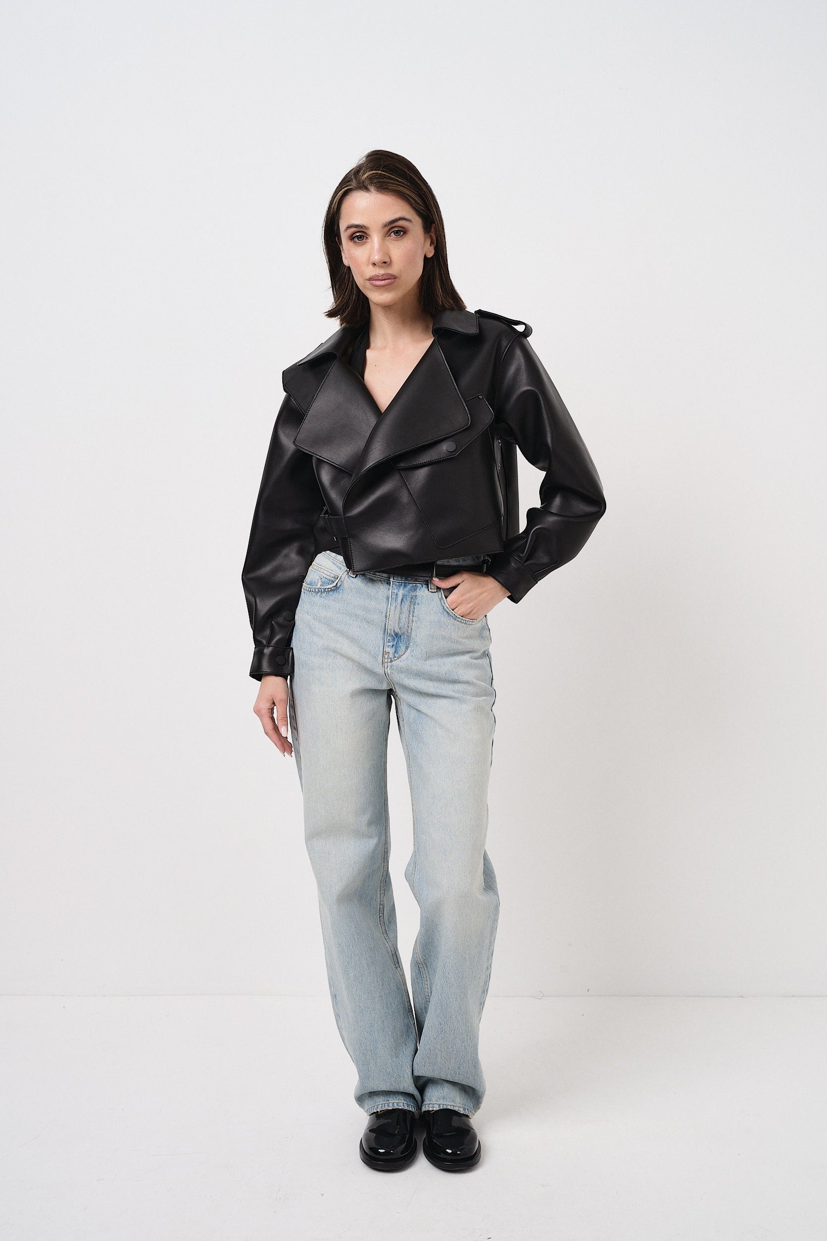 Emy Black Oversize - giacca da donna in vera pelle nero, dettaglio 15 | GIUMA Venezia