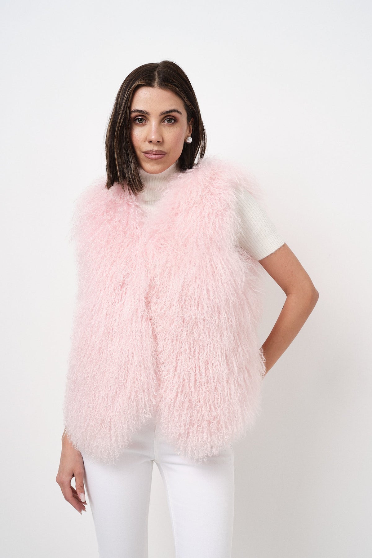 Vera Pink - smanicato da donna in pelliccia Mongolia rosa, vista principale | GIUMA Venezia