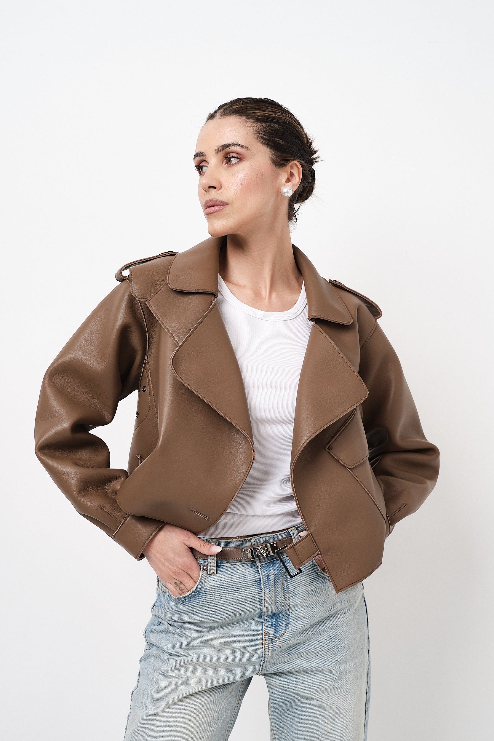 Emy Nude Oversize - giacca da donna in vera pelle nude, dettaglio 10 | GIUMA Venezia