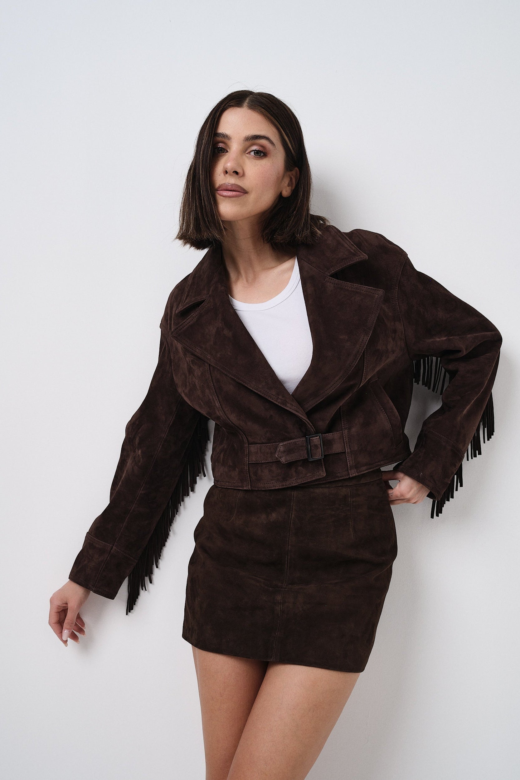 Gonna Scamosciata Marrone - gonna da donna in pelle scamosciata marrone, dettaglio 4 | GIUMA Venezia
