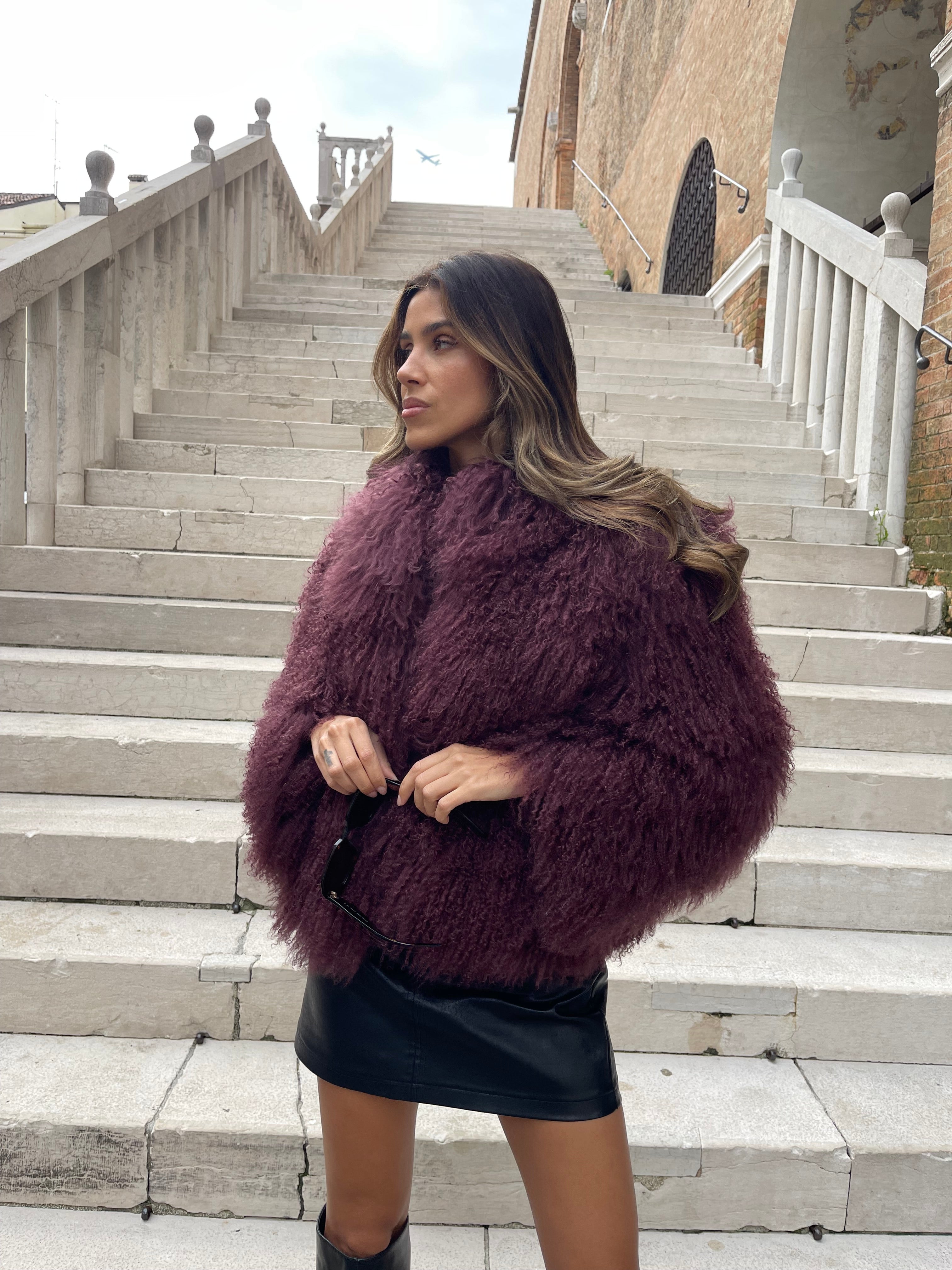 KAMILA BURGUNDY mongolian fur 57 cm