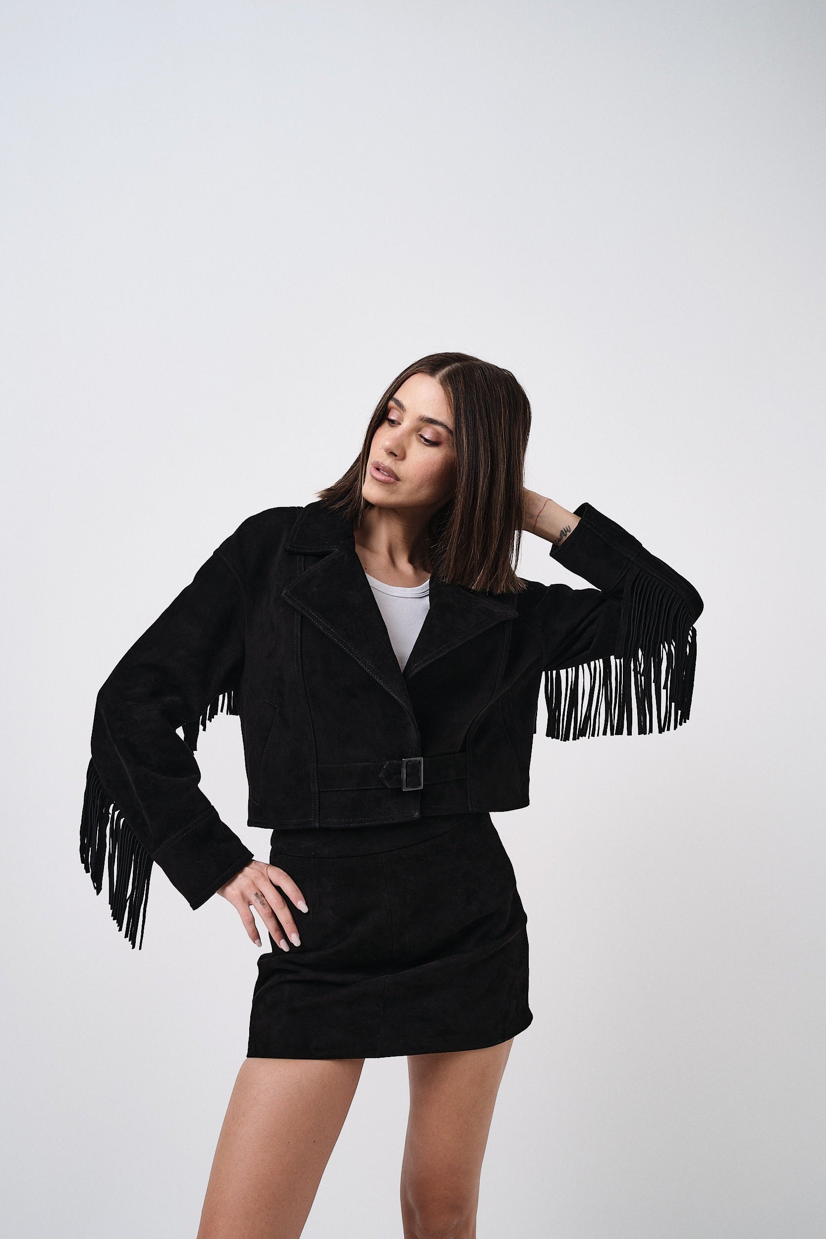 Texano Nero - giacca da donna in pelle scamosciata nero, dettaglio 5 | GIUMA Venezia