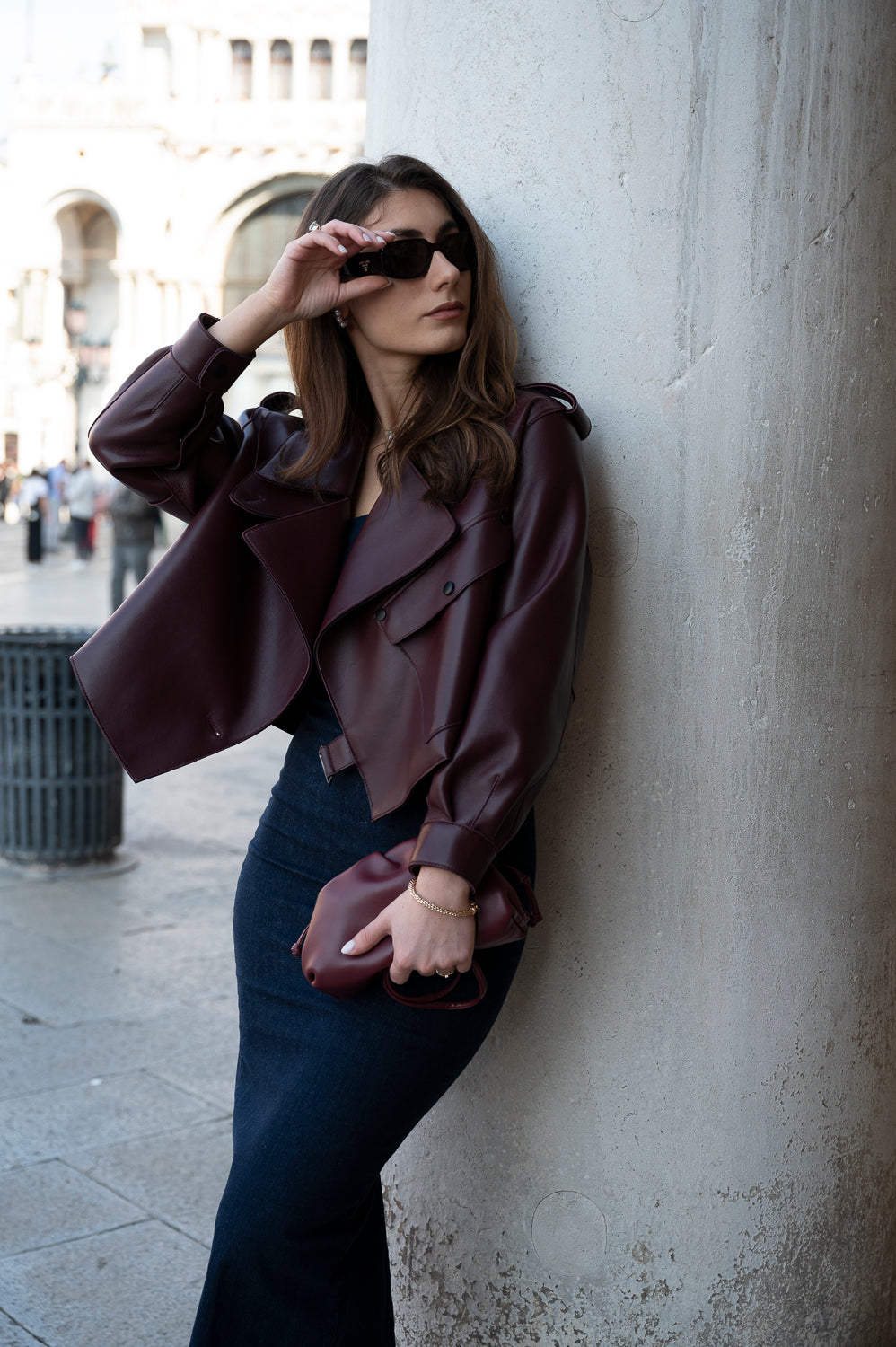 BURGUNDY OVERSIZED LEATHER JACKET