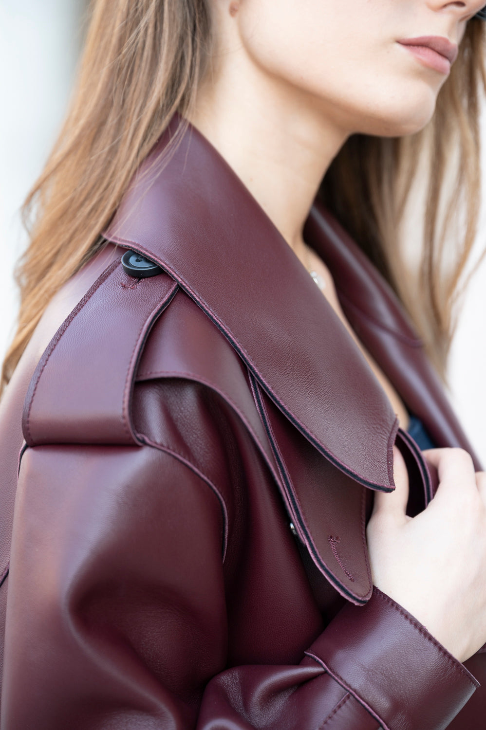 BURGUNDY OVERSIZED LEATHER JACKET