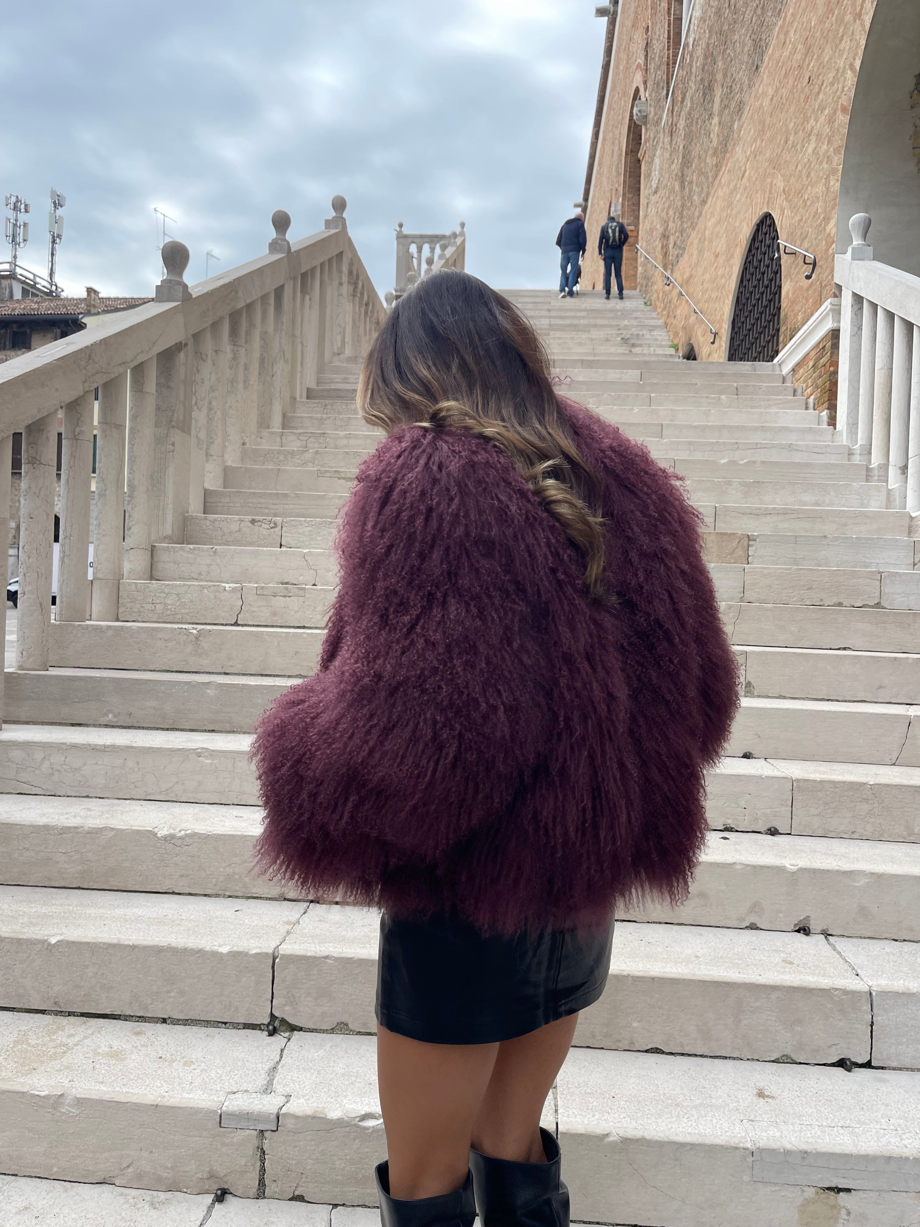 KAMILA BURGUNDY mongolian fur 57 cm