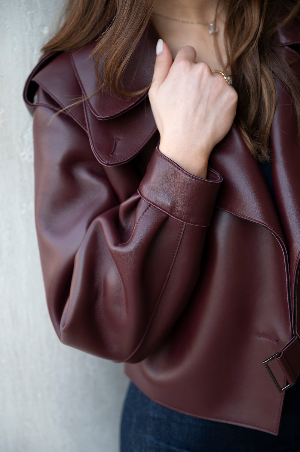 BURGUNDY OVERSIZED LEATHER JACKET