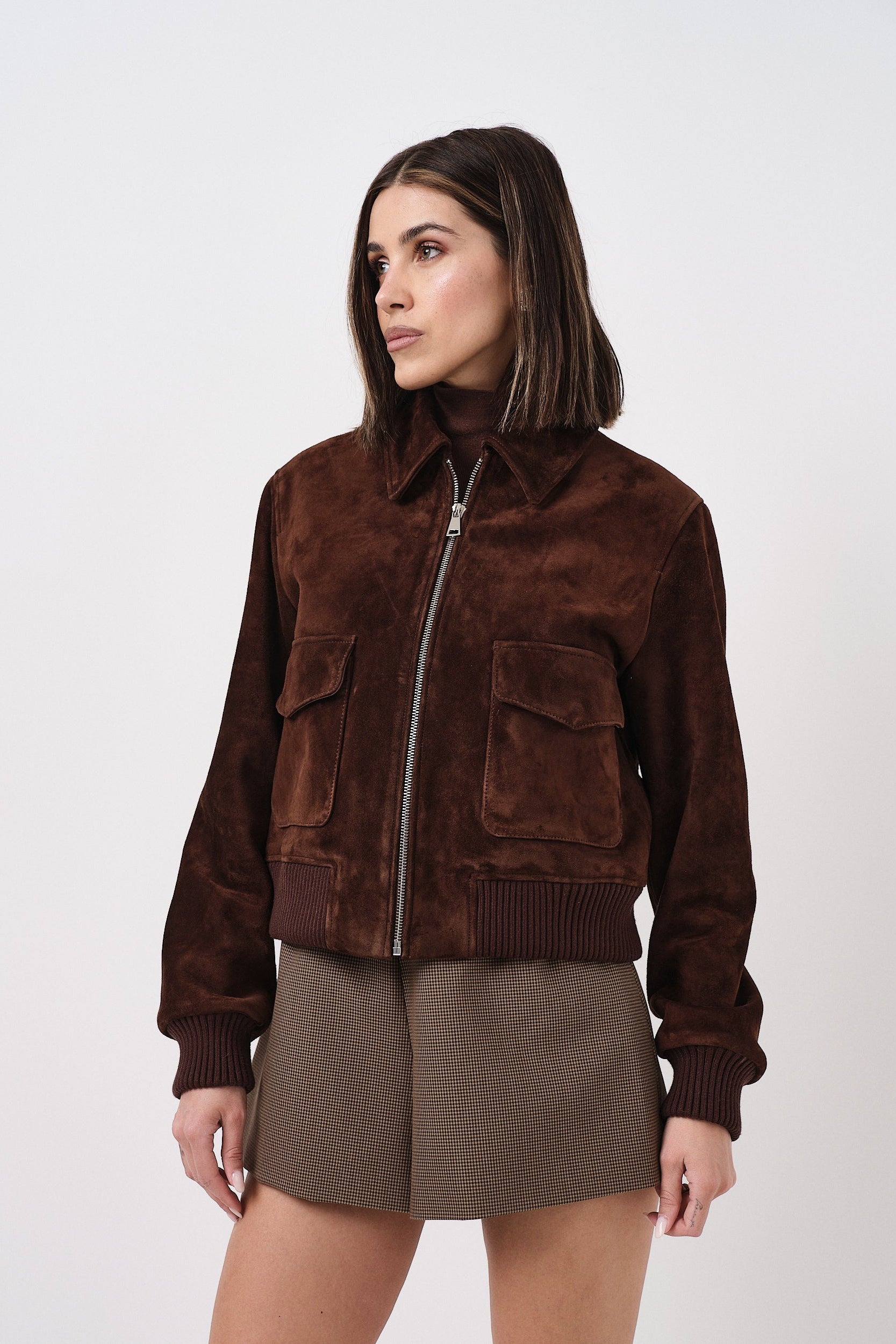 Jessie - giacca da donna in pelle scamosciata marrone, vista principale | GIUMA Venezia