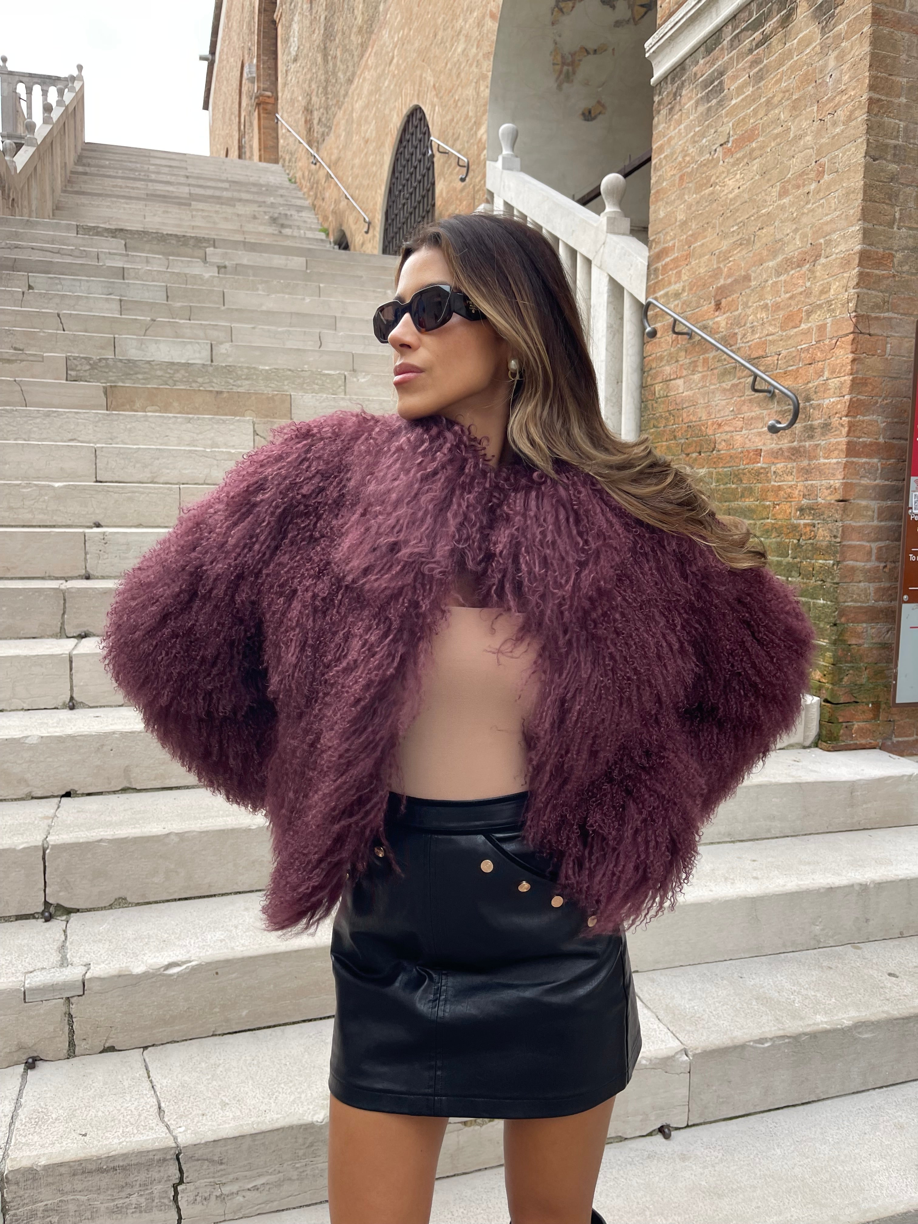 KAMILA BURGUNDY mongolian fur 57 cm