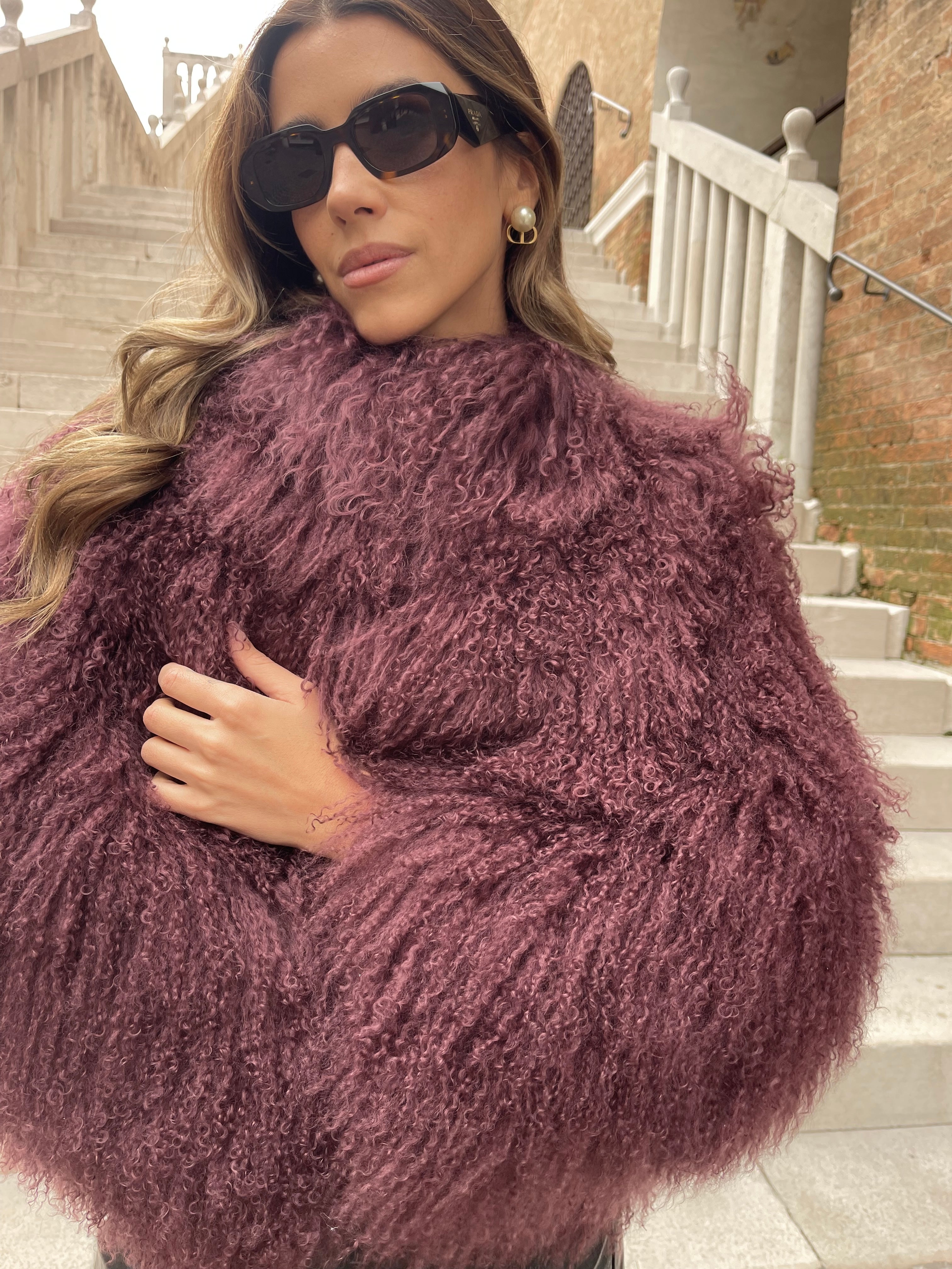 KAMILA BURGUNDY mongolian fur 57 cm