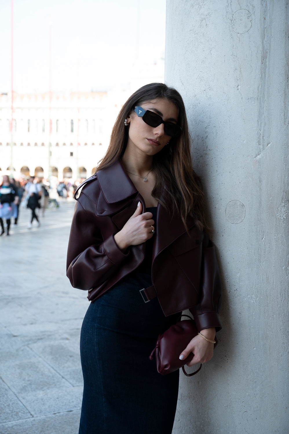 BURGUNDY OVERSIZED LEATHER JACKET