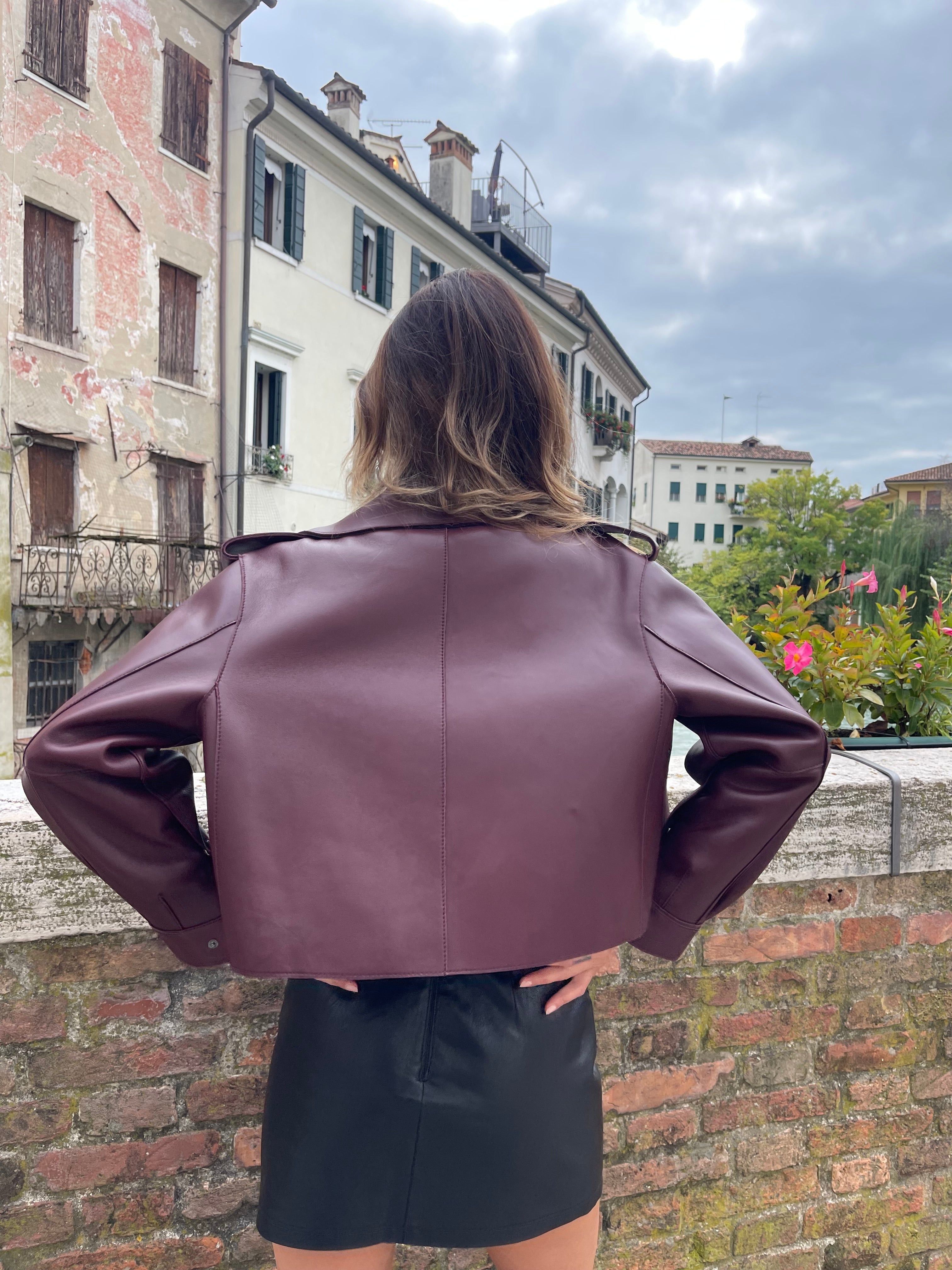 BURGUNDY OVERSIZED LEATHER JACKET