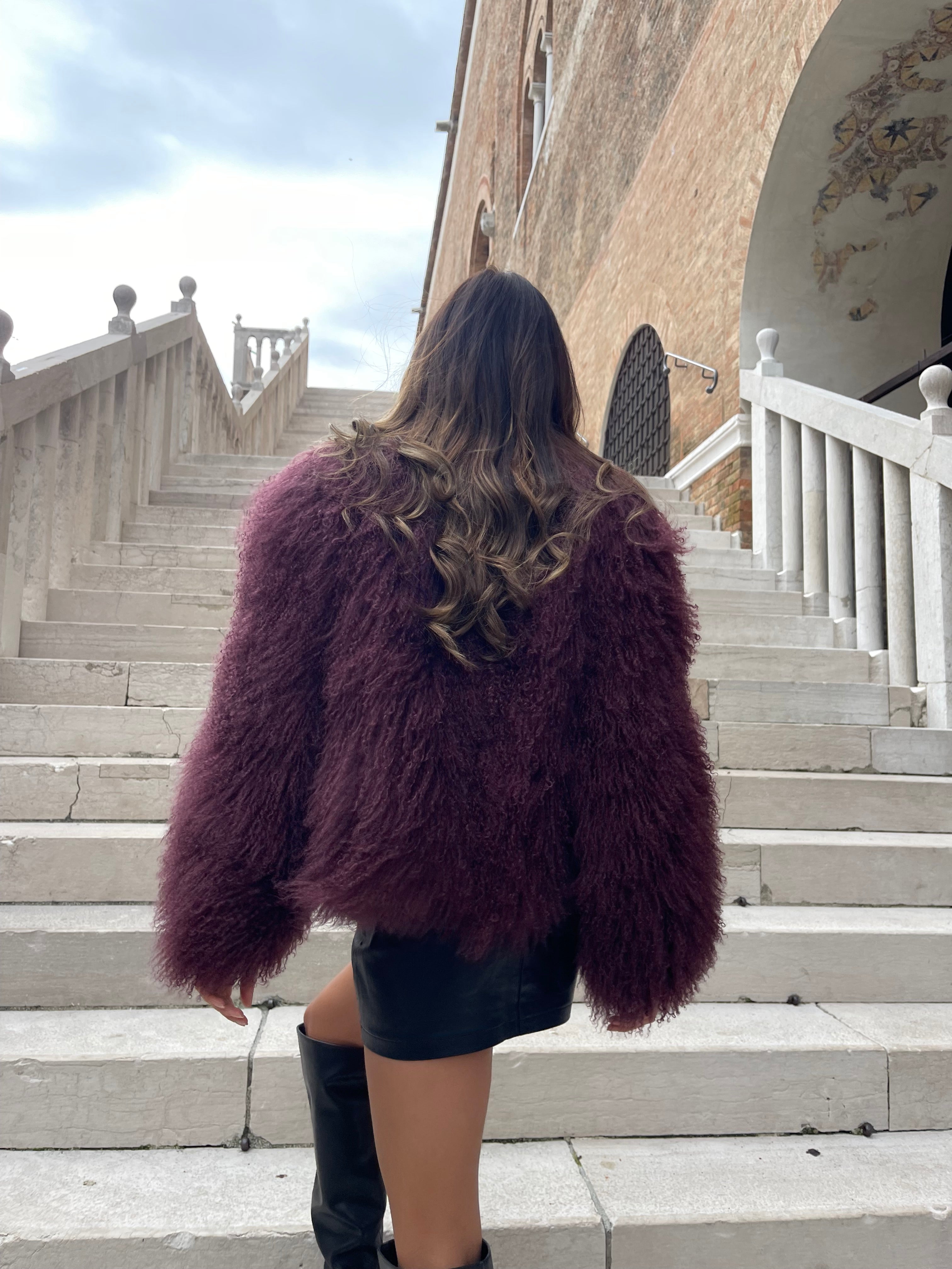 KAMILA BURGUNDY mongolian fur 57 cm