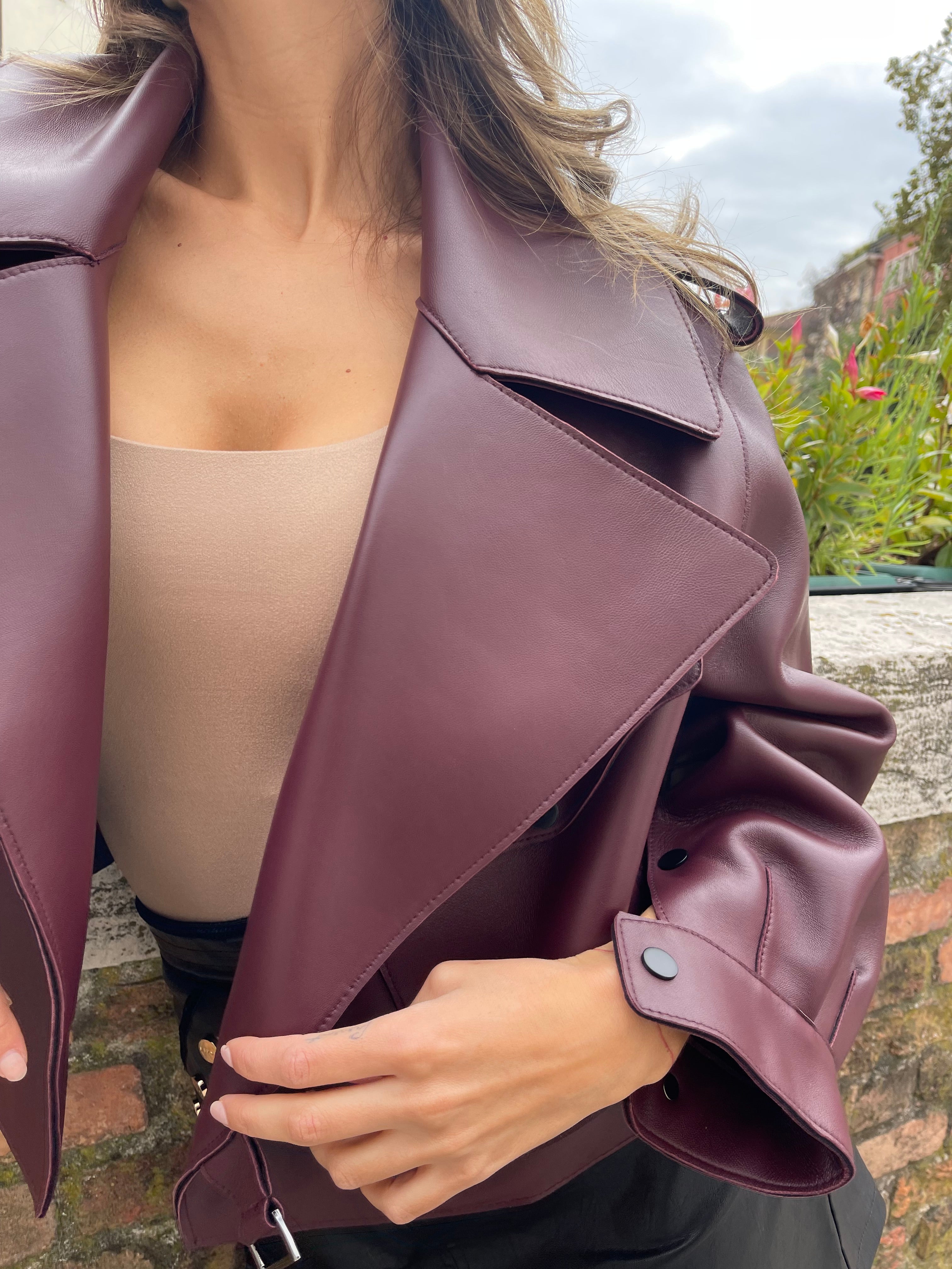 BURGUNDY OVERSIZED LEATHER JACKET