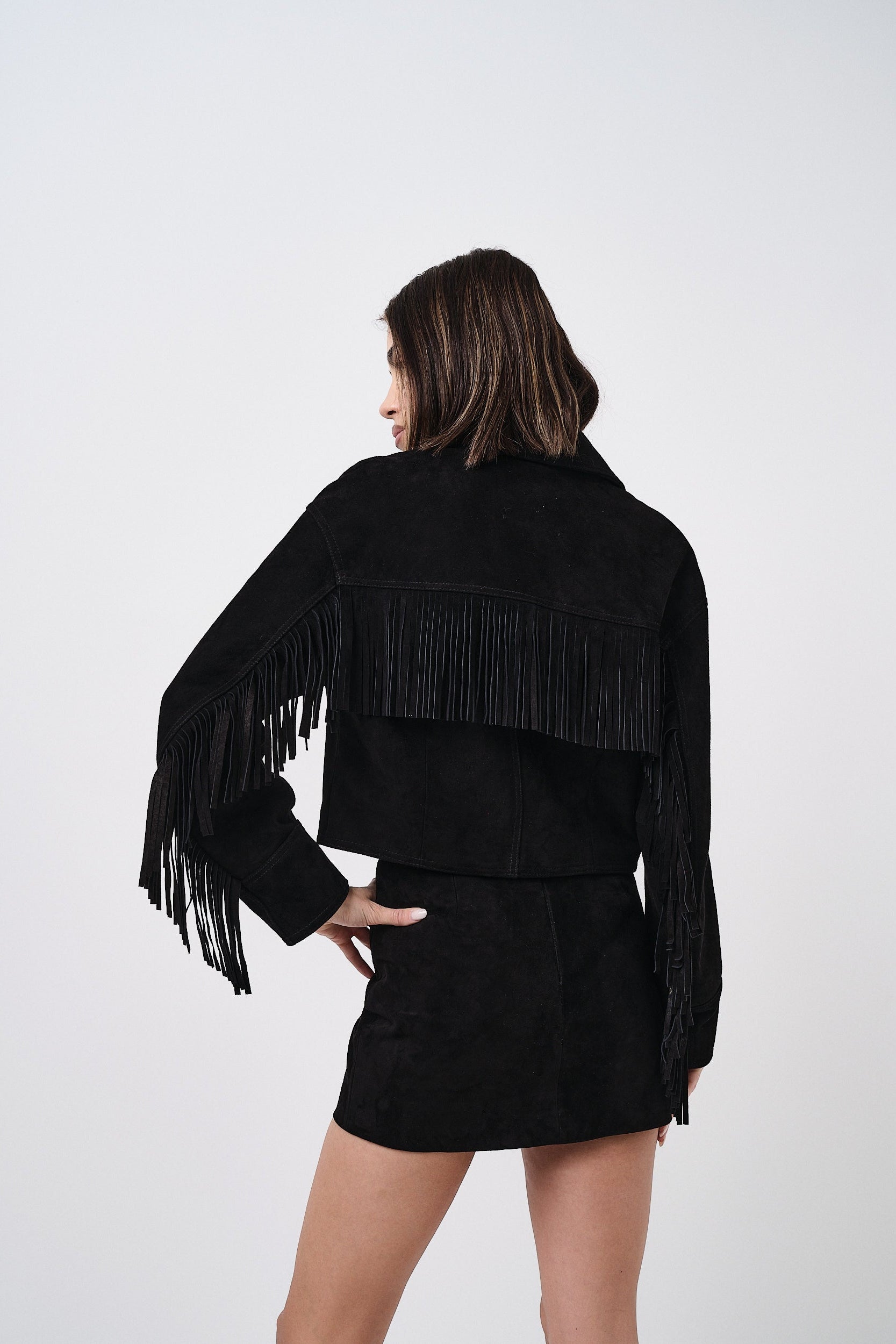 Gonna Scamosciata Nera - gonna da donna in pelle scamosciata nero, dettaglio 3 | GIUMA Venezia