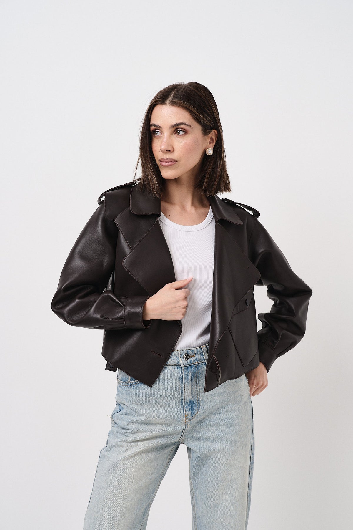 Emy Dark Brown Oversize - giacca da donna in vera pelle marrone scuro, dettaglio 13 | GIUMA Venezia