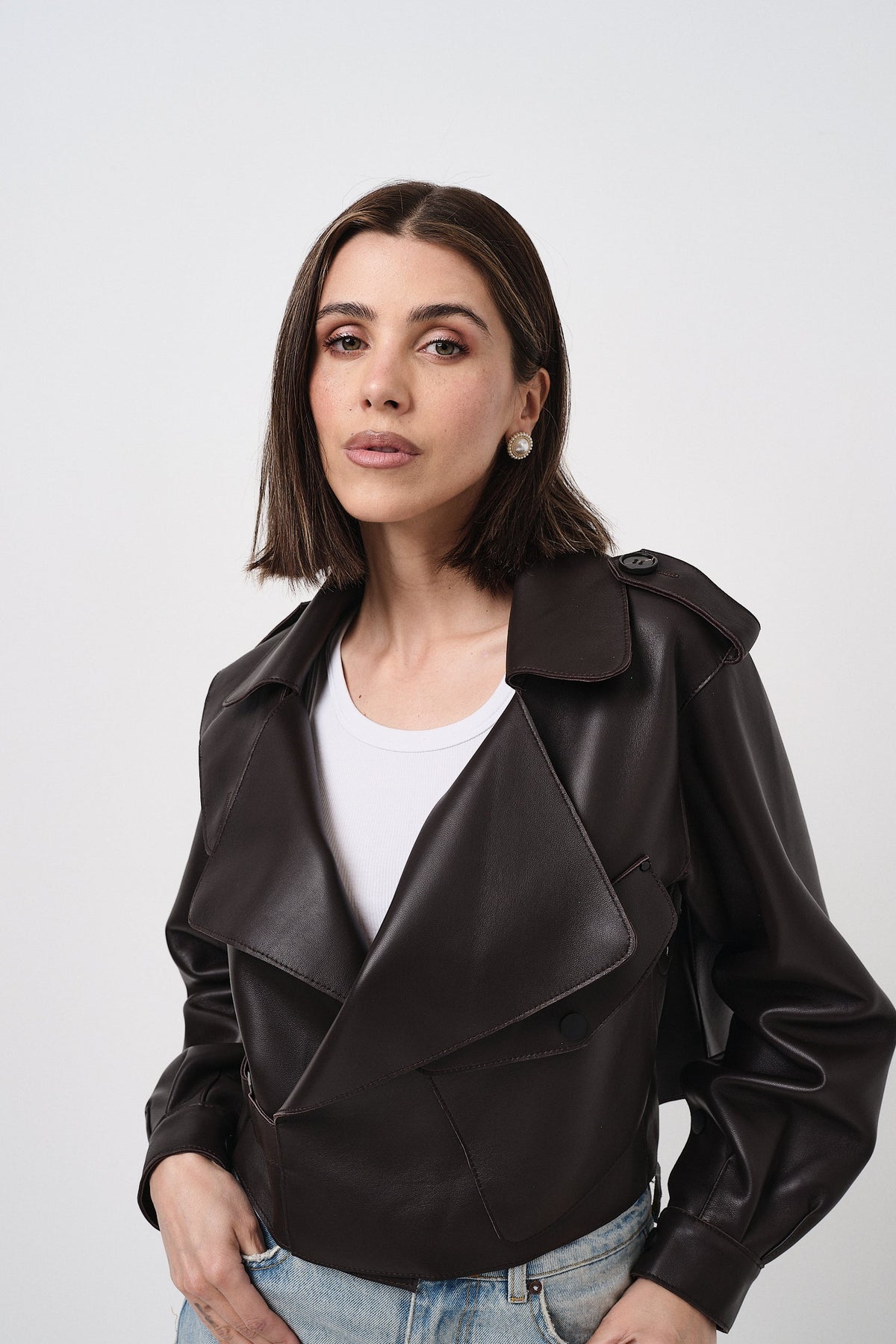 Emy Dark Brown Oversize - giacca da donna in vera pelle marrone scuro, dettaglio 14 | GIUMA Venezia