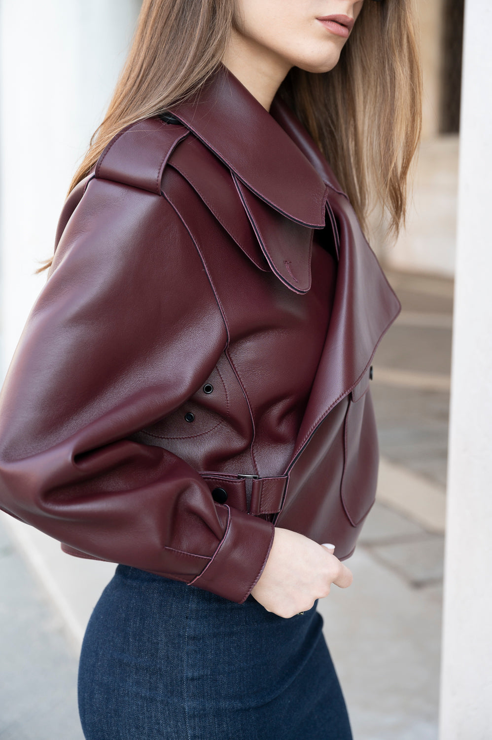 BURGUNDY OVERSIZED LEATHER JACKET