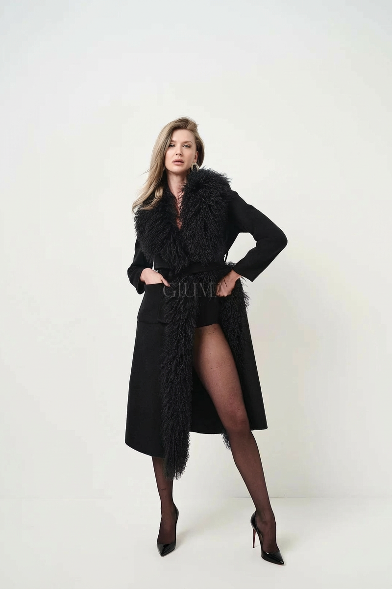 Yvette Nero - cappotto da donna in lana e cachemire nero, dettaglio 5 | GIUMA Venezia
