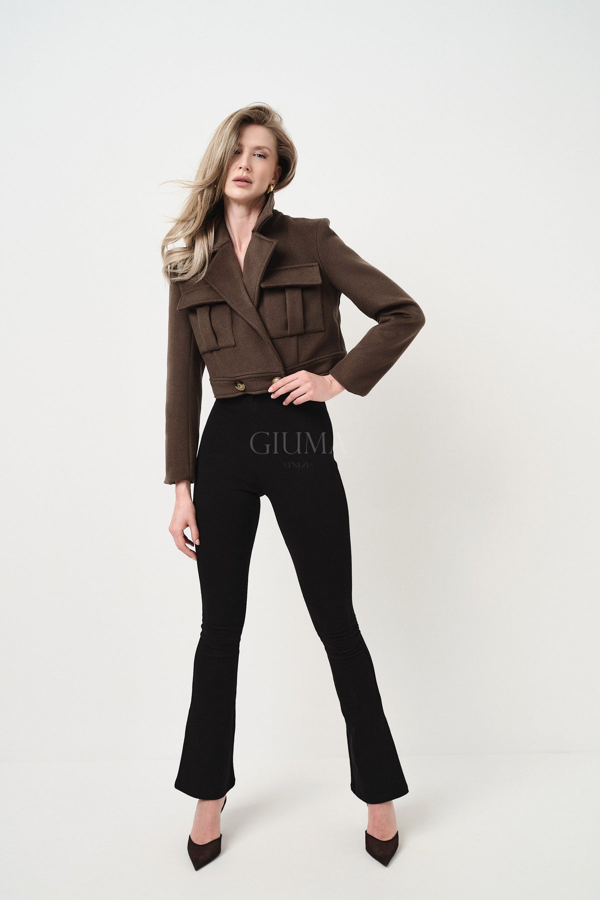 Carrie Army Green - cappotto da donna in lana e cachemire verde militare, dettaglio 4 | GIUMA Venezia