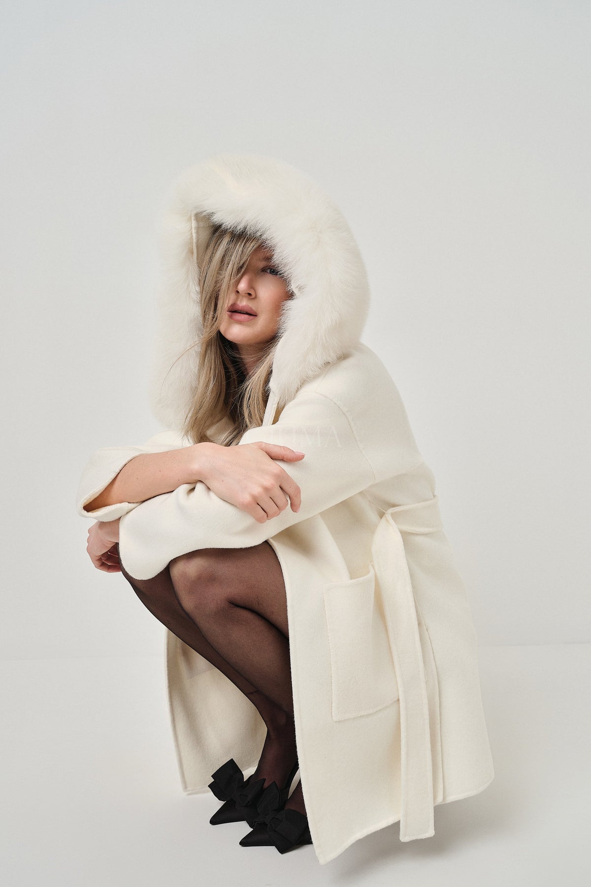 Agatha White - cappotto da donna in lana e cachemire bianco, dettaglio 10 | GIUMA Venezia