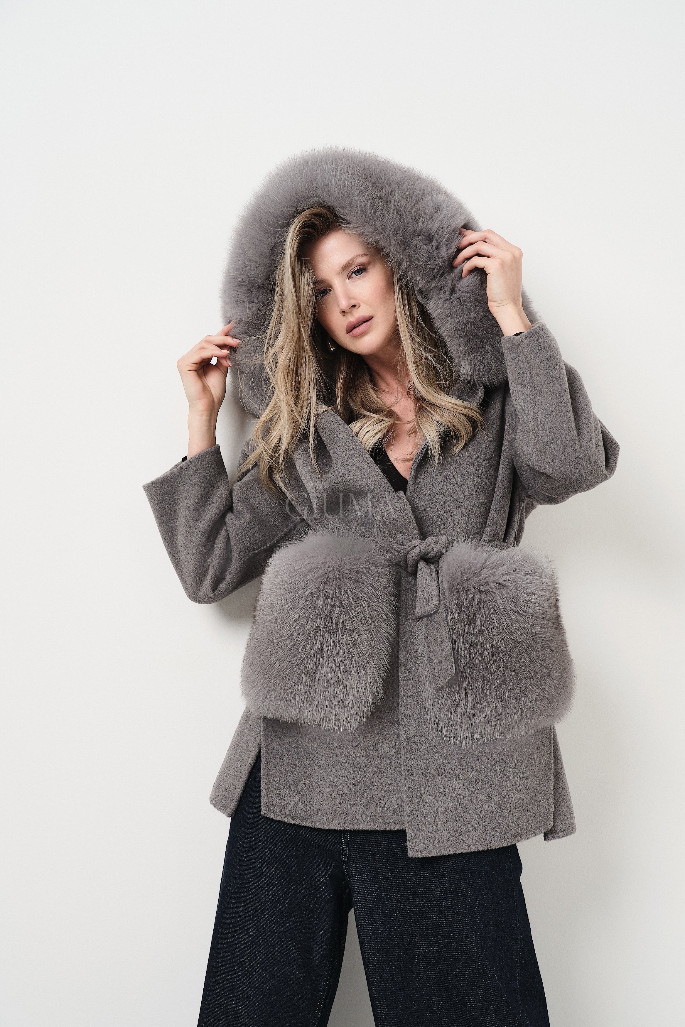 Penelope Grey - cappotto da donna in lana e cachemire grigio, vista principale | GIUMA Venezia