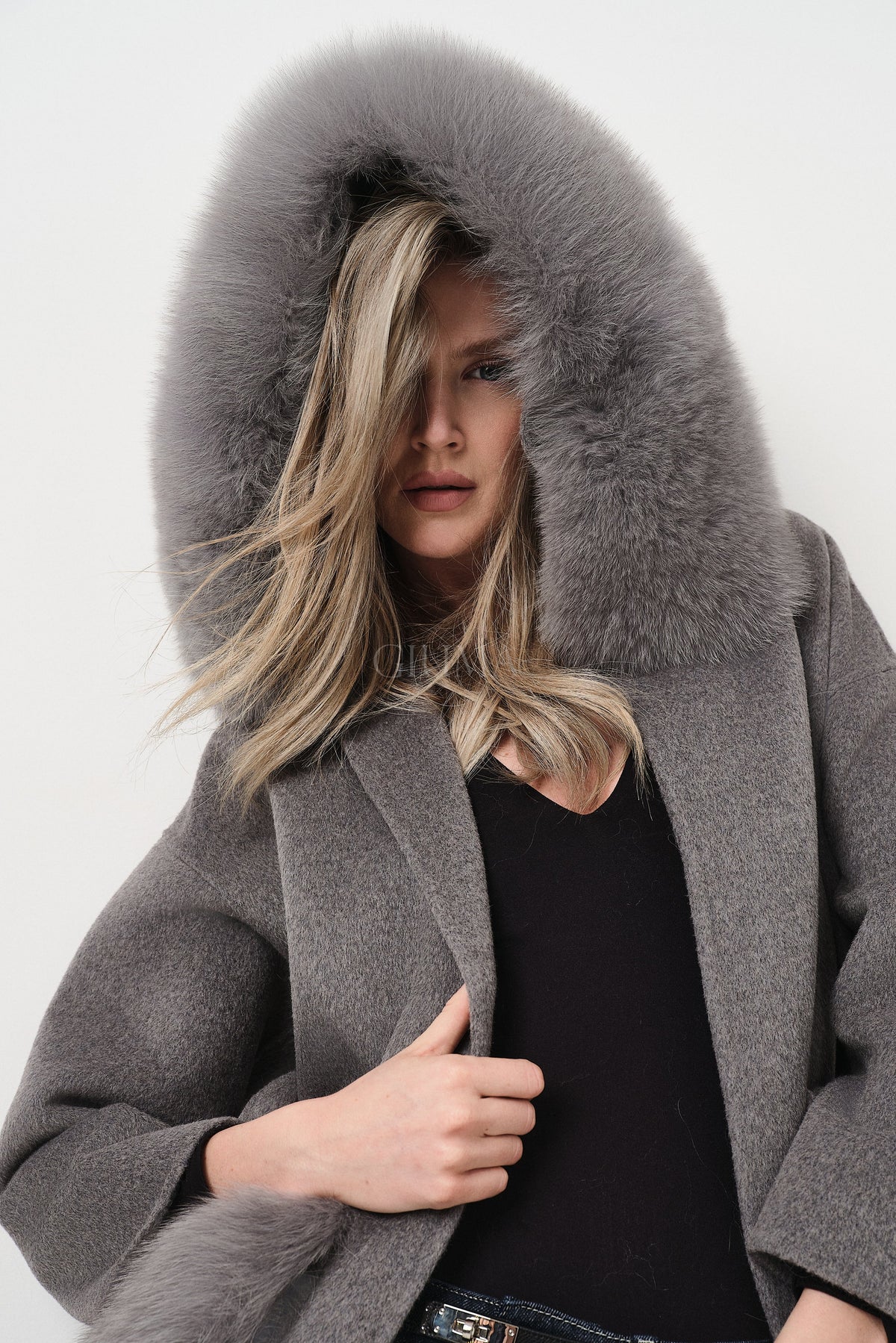 Penelope Grey - cappotto da donna in lana e cachemire grigio, dettaglio 9 | GIUMA Venezia