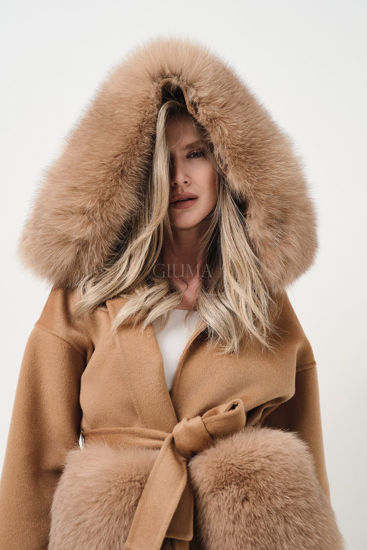 Penelope Cammello - cappotto da donna in lana e cachemire cammello, dettaglio 11 | GIUMA Venezia