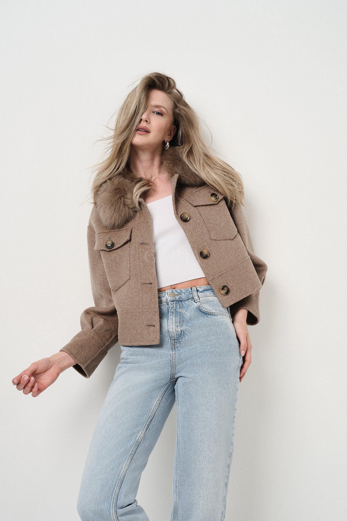 Lola Beige - cappotto da donna in lana e cachemire beige, dettaglio 11 | GIUMA Venezia