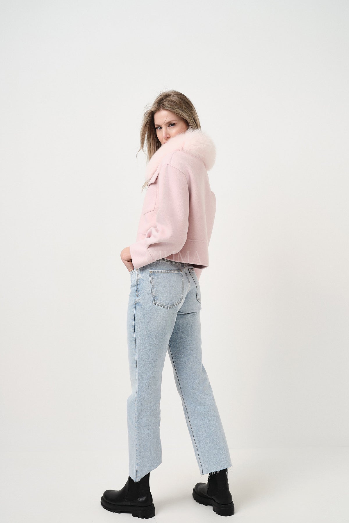 Lola Pink - cappotto da donna in lana e cachemire rosa, dettaglio 7 | GIUMA Venezia