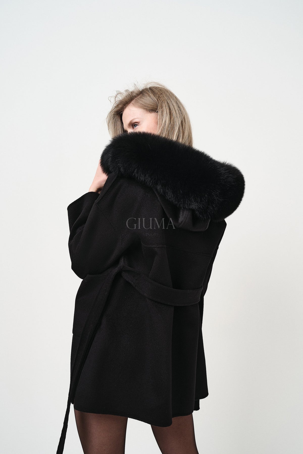 Agatha Black - cappotto da donna in lana e cachemire nero, dettaglio 8 | GIUMA Venezia
